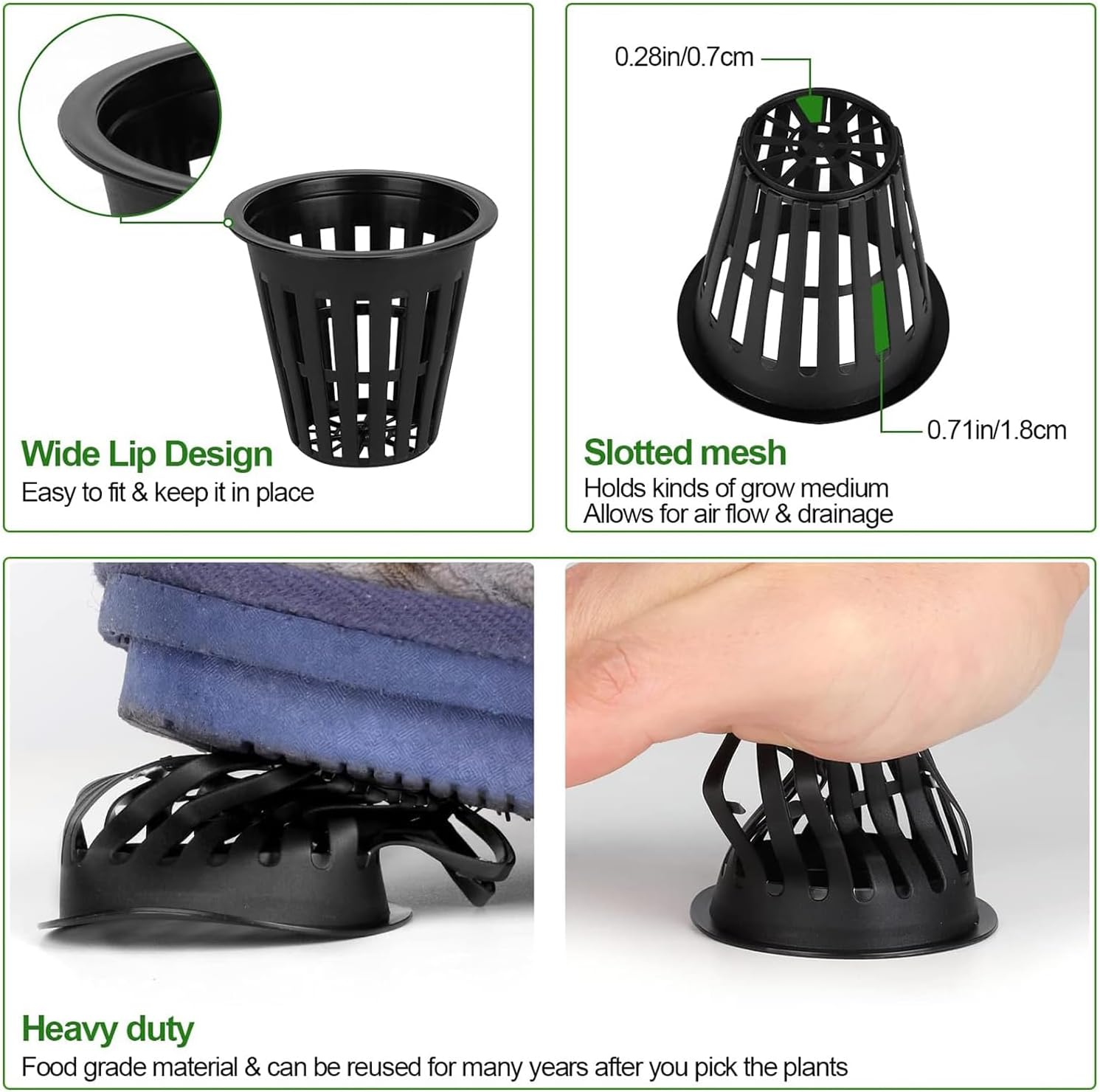 Yharnamite 50 Pcs Garden Slotted Mesh Net Cups, 2" round Hydroponic Net Pots Cups, Wide Lip Bucket Basket for Hydroponics for Hydroponics & Aquaponics, Indoor and Outdoor Plant Growth (Black-50) - Black-50 image number 4