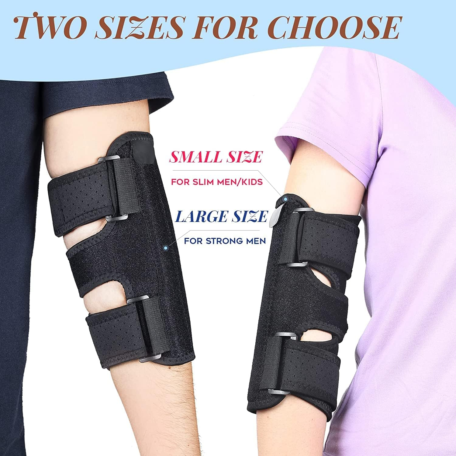Two-Way Use Elbow Brace & Elbow Splint, Night Elbow Sleep Support, Adjustable Tendonitis Elbow Arm Brace for Ulnar Nerve Entrapment, Cubital Tunnel Syndrome, Golfers, Tennis Men & Women (Black, One Size) image number 2
