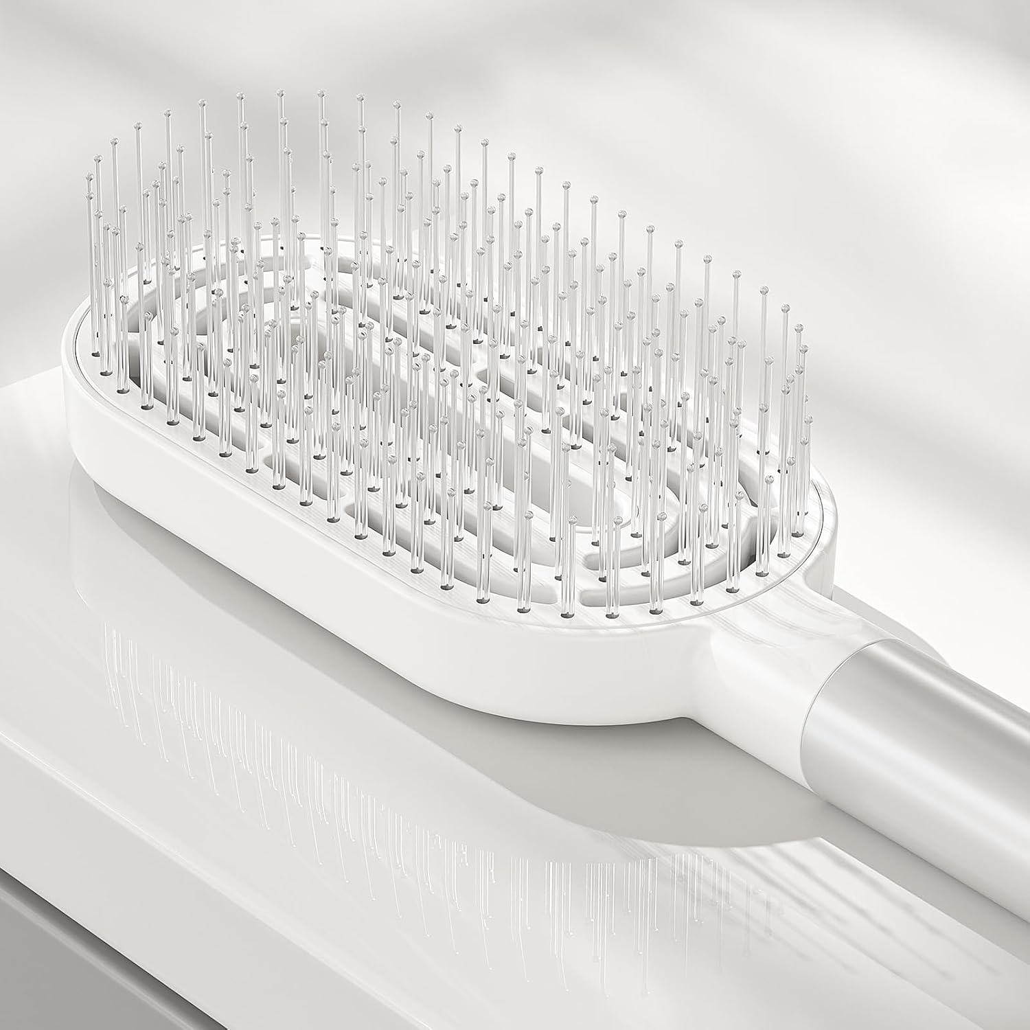 Whaleo Hair Brush without Pulling for Men and Women - Detangling Brush Also for Curls and Long Hair - Hair Brush Unique Professional Brush Long Hair with Hair Brush Cleaner, White image number 2