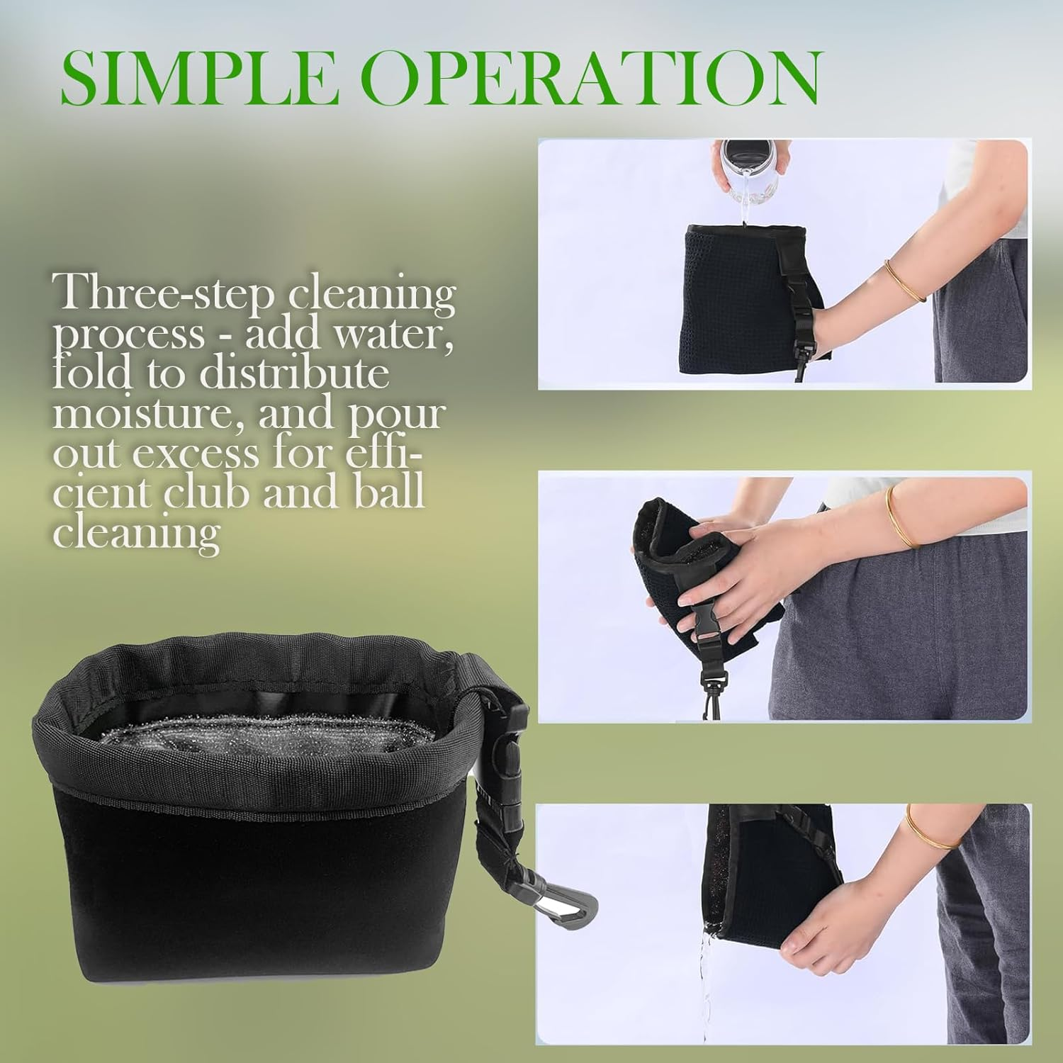 Golf Club and Golf Ball Cleaning Bag, Waterproof Microfiber Pouch with Detachable Clip, Machine Washable