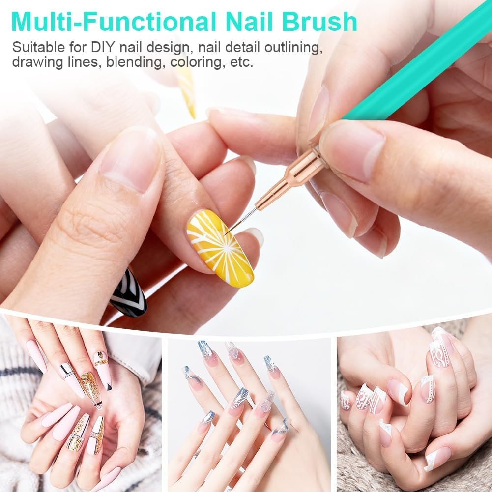 AYBUY Nail Brush Set, 5 Pieces Fineliner Brushes for Nails, Nail Art Brush, Nail Design Nail Art Brush Set for Long Lines, Thin Details, Fine Drawing Sizes 7/9/11/15/25 Mm (Dark Blue) image number 4