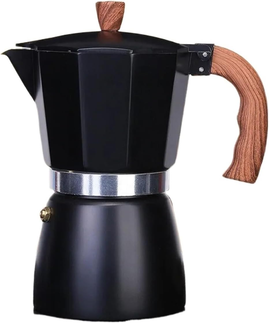150Ml 300Ml Vintage Wooden Handle Espresso Maker Moka Pot Classic Italian Cafe Tools Kitchen Accessories(Dark Khaki)