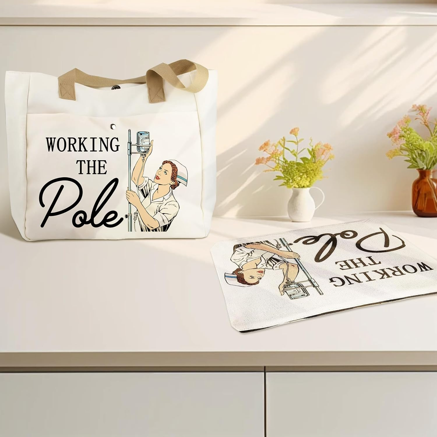 Pack of 2 Nurses Small Cosmetic Bag for Handbag, Nurse Gift Emergency Nurse Zip Bag, Makeup Bag Doctor Nurse Graduation Gift, Beige, Minimalist Style image number 5