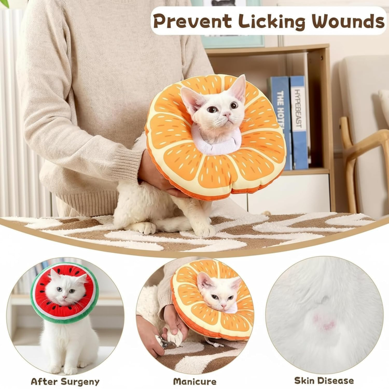 2 Pcs Adjustable Cat Cone Collar Soft Small Cat Recovery Collar after Surgery Cute Elizabethan Donut Kitten Neck Cones to Stop Licking, Orange Watermelon Shaped for Small Dogs Puppies Pet, 5-7 Lbs