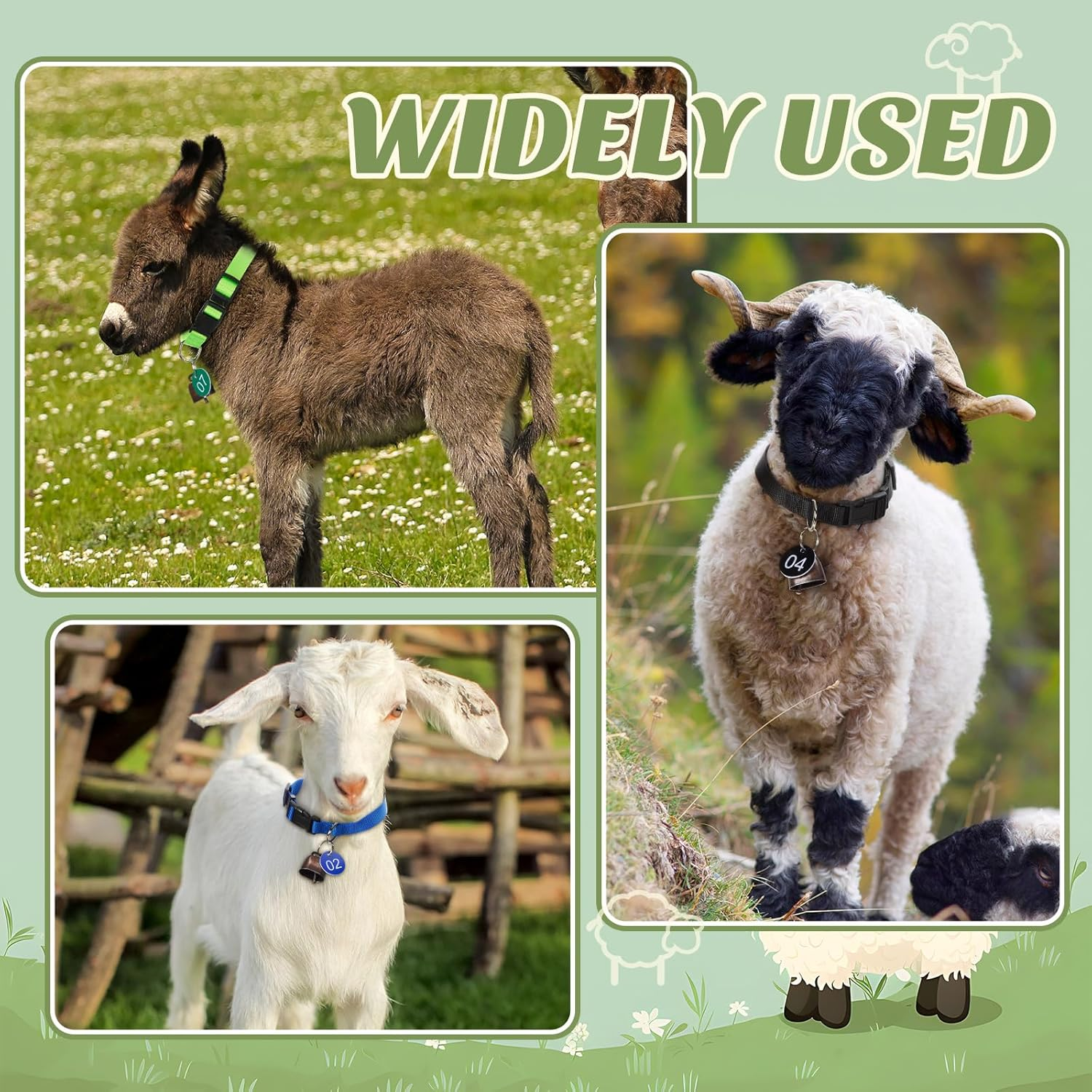 12 Pack Goat Collar with Bell and Number Tag Adjustable Nylon Sheep Collar Set with Plastic ID Number Tags for Small Farm Animal Livestock Goat Sheep Cow Accessories image number 2