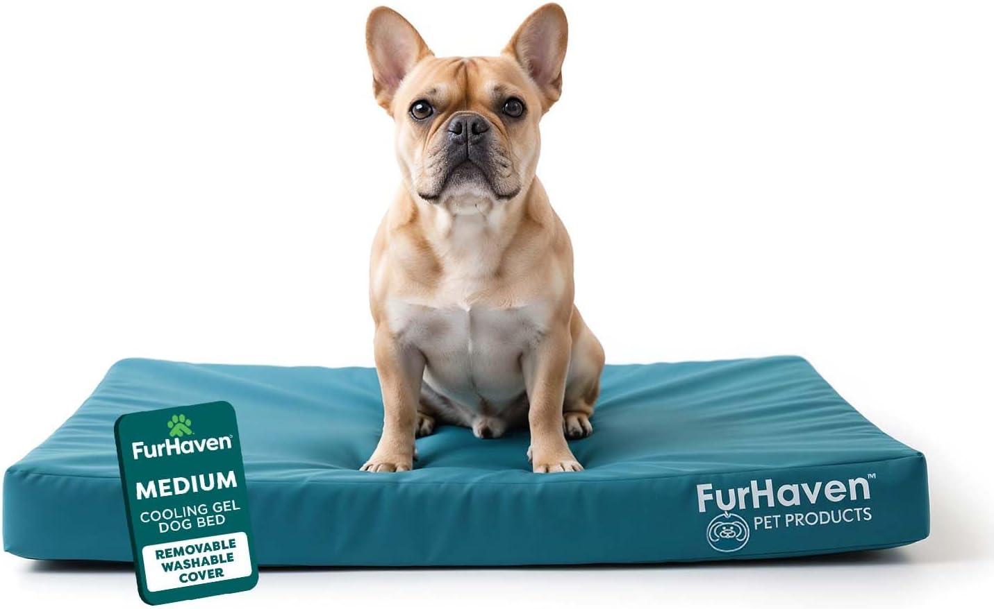 Furhaven Water-Resistant Cooling Gel Dog Bed for Medium/Small Dogs W/Removable Washable Cover, for Dogs up to 35 Lbs - Indoor/Outdoor Logo Print Oxford Polycanvas Mattress - Deep Lagoon, Medium image number 3