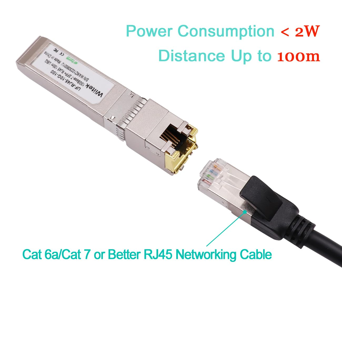 Wiitek 100 Meters, 10Gb SFP+ to RJ45 Module, 2.5G/5G/10Gbase-T Ethernet Copper Transceiver for Ubiquiti UF-RJ45-10G, Plugin 10Gb SFP+ Port, Low Power Consumption image number 4