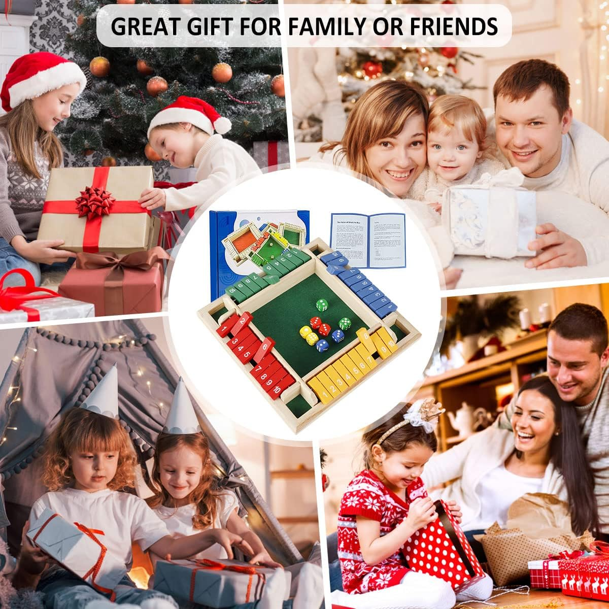 Shut the Box Dice Game，4 Player Shut the Box Wooden Board Games with 8 Colored Dices Educational Learning Dice Games for Family Party Pub Bar Board Game image number 6