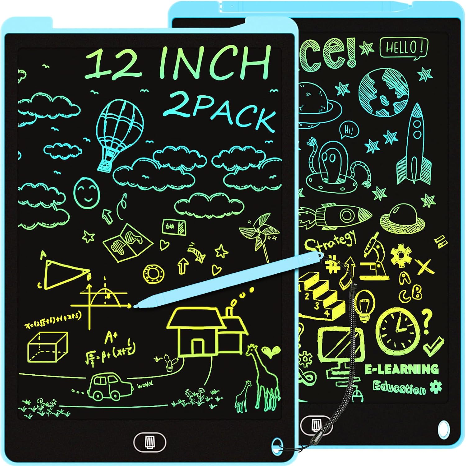 Electight 12 Inch LCD Writing Tablet for Kids, 2 Pack Colorful Doodle Board with Stylus, Eye Care Drawing Board with Lock/Delete FUNC, Portable Drawing Tablet for 3+ Years Old Boys Girls (Blue, Blue) image number 3