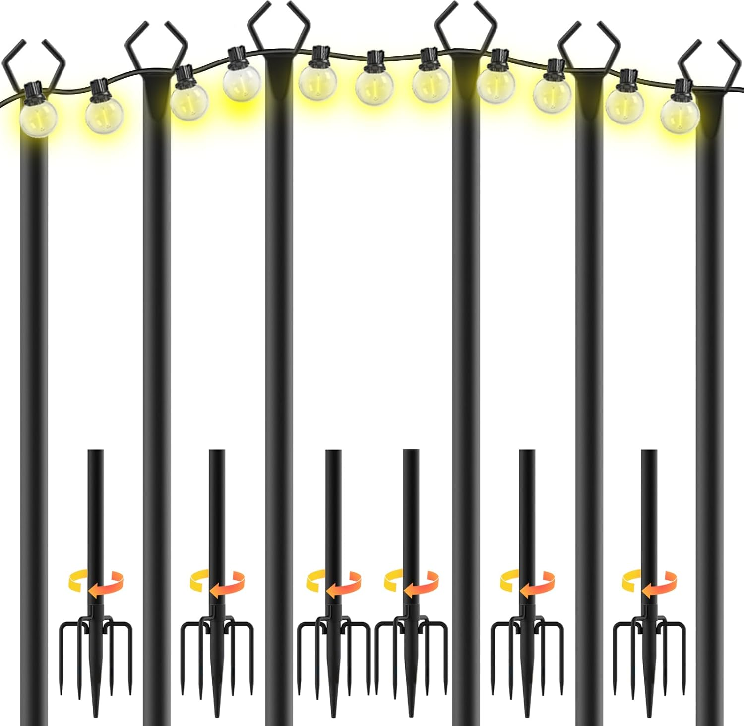6 Pack 10FT String Light Poles, Metal Light Pole for outside String Lights with Fork, Hanging Light Pole for Patio, Adjustable Outdoor Lighting Poles for Backyard,Garden,Deck,Party,Wedding image number 3