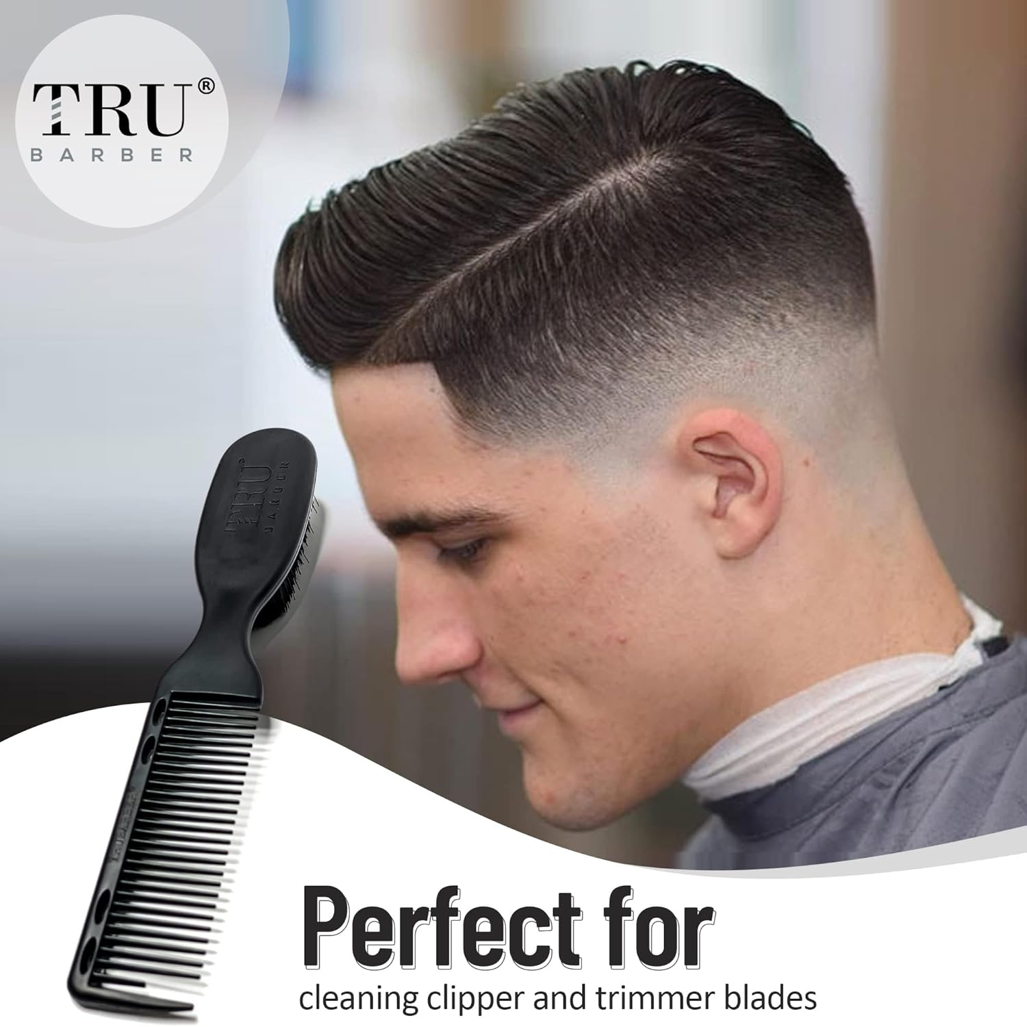 TRU BARBER PRO Fading Brush 2PCS Bundle, Barber Fade Brush, Cleaning Brush for Clippers,Beard Brush,Stylist Comb Hair Styling Tool image number 3