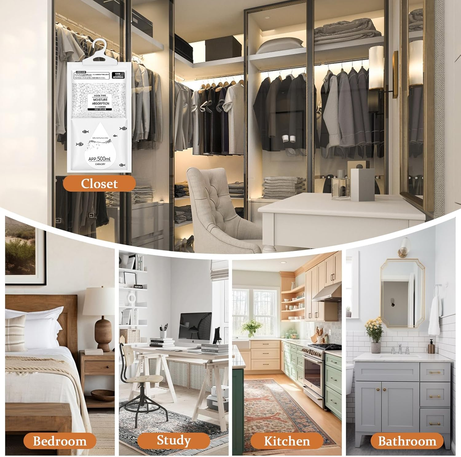 Moisture Absorber Packets 12 Pack, Dehumidifier Bags for Closet,Fragrance Free, Hanging Humidity Absorber Dehumidifier Bags,Desiccant in Closet,Wardrobes,Bedrooms,Bathrooms,Home image number 3