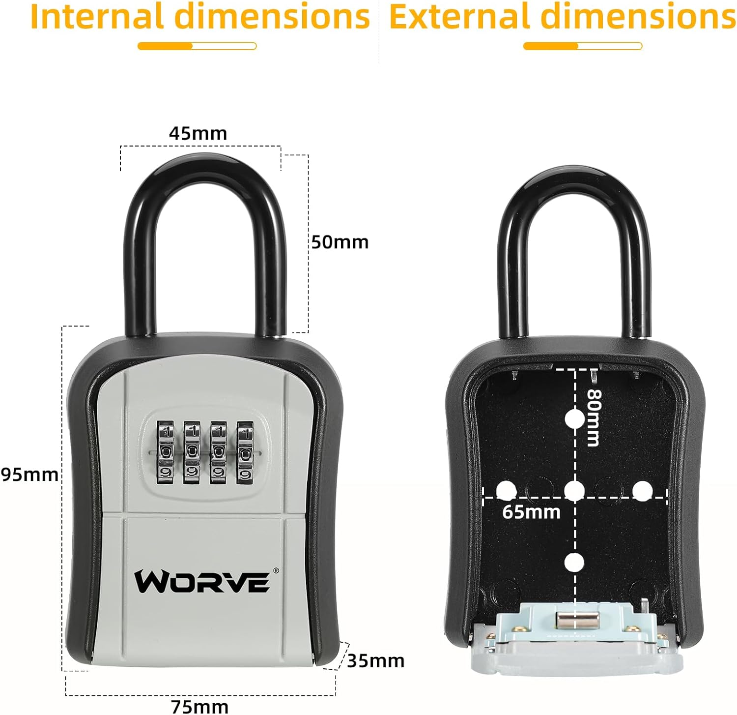 Worve Key Lock Box,Lock Box for House Key, 4-Digit Combination Security Lockbox, Portable Wall Mounted Storage Lock Box for Home, Office, Apartment Spare Key Storage (1 Pack, Black) image number 1