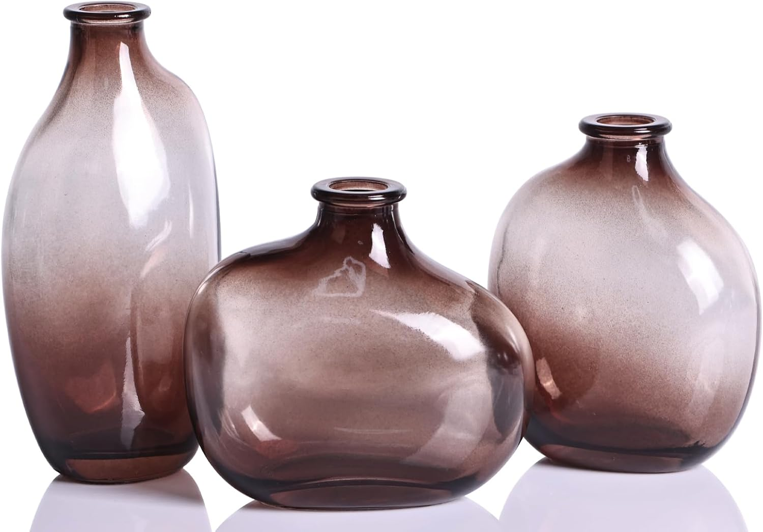 Set of 3 Light Blue Glass Bud Vases, Modern Decorative Fresh Flowers Small Vases for Home Table Centerpieces Wedding Parties Office Kitchen Shelves Decorative Bulk Mini Vases.