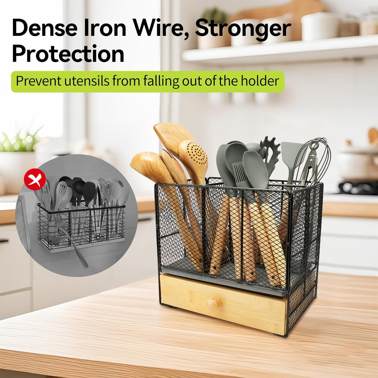 Dish Drying Rack for Kitchen Counter - Space-Saving Stainless Steel Dish Drainer with Cutlery Holder, Kitchen Storage & Organisation, 29.0 X 38.1 X 12.7 Cm, Black image number 5