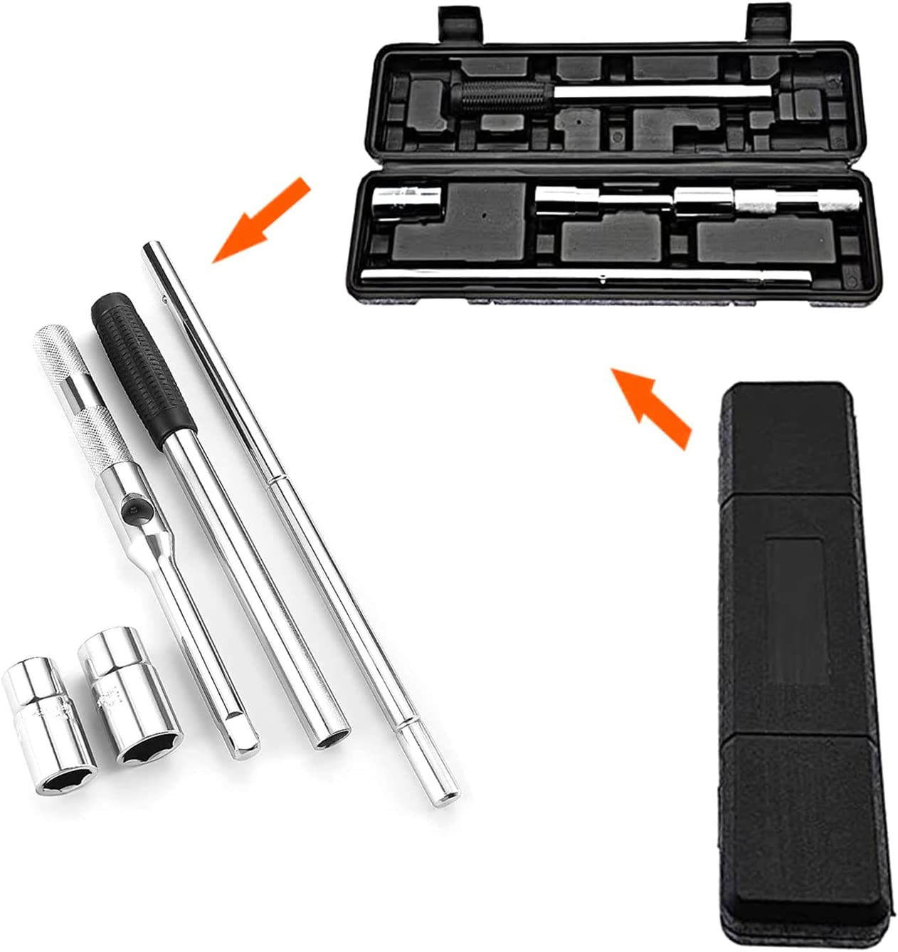 23" Universal Extended Telescoping Lug Wrench, 4 Way Tire Iron Nut Wrench Set with Storage Box and Standard Sockets(17Mm/19Mm/21Mm/23Mm), Wheel Wrench for Repair Car Vehicle Auto Tire Nut Wrench image number 6