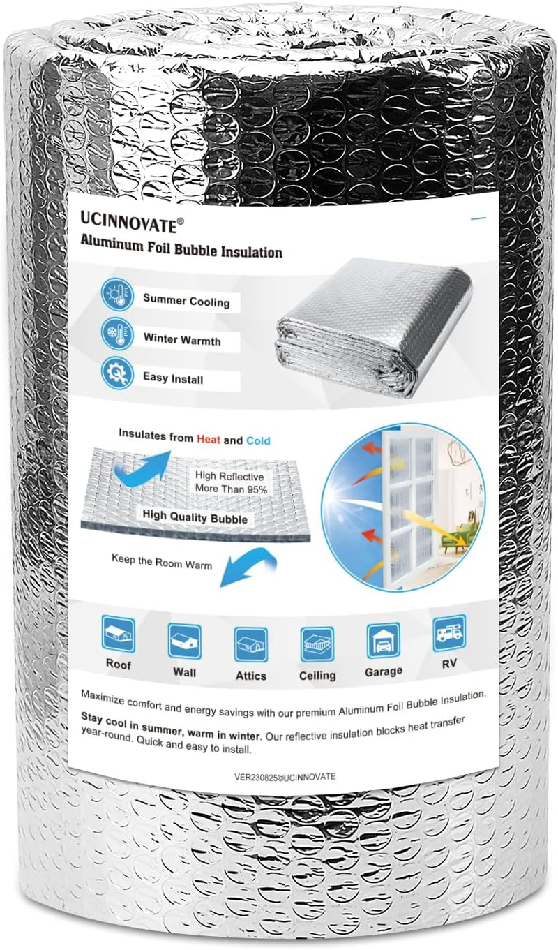 UCINNOVATE 0.5Mx3M Reflective Insulation Roll, Double Side Thermal Aluminum Foil Insulation for Summer Heat, Bubble Window Insulation Shield for Winter Weatherproof Attics,Garage,Rv,Ducts,Roof