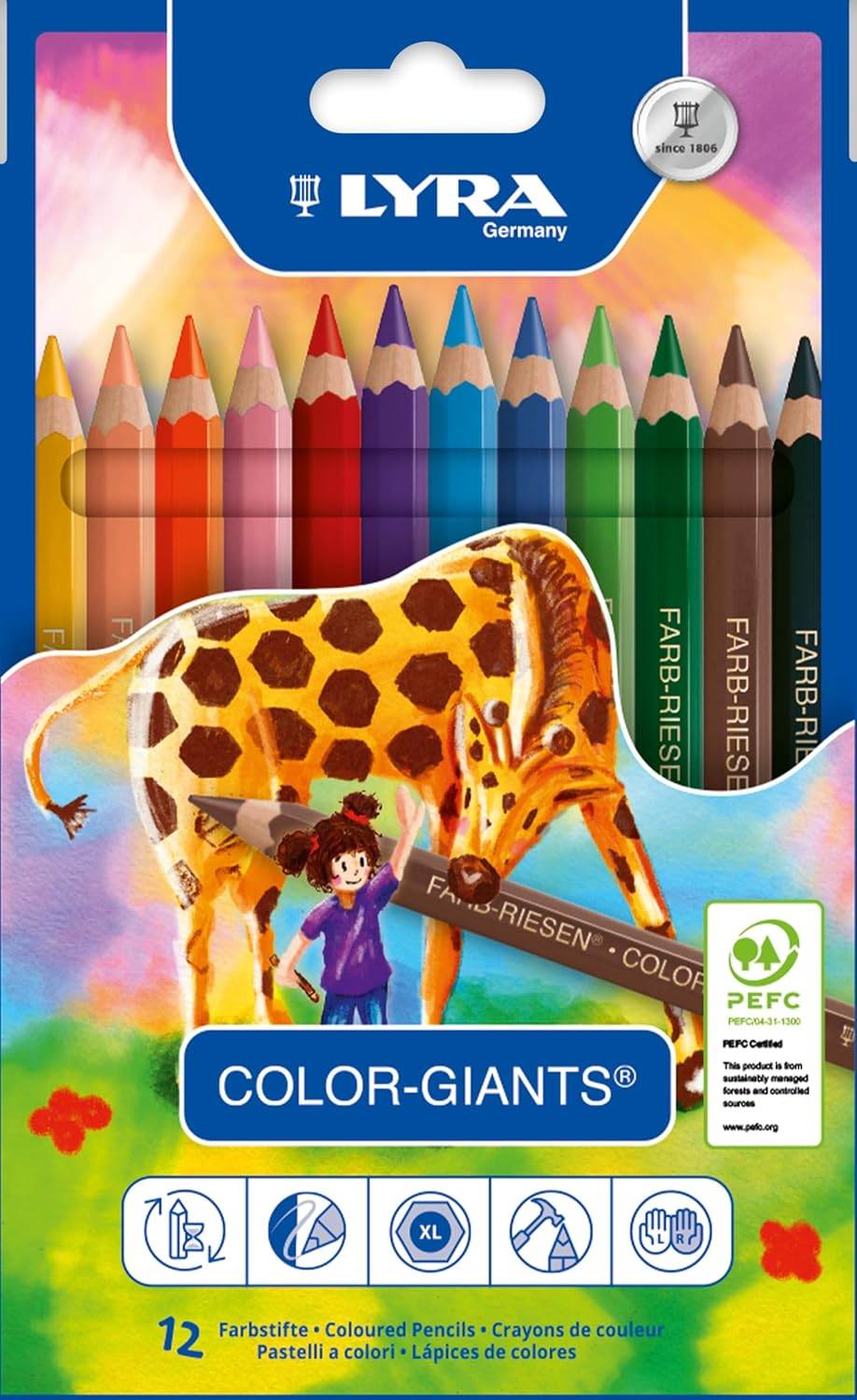 LYRA Color-Giants Lacquered Colored Pencils, 6.25Mm Cores, Set of 12, Assorted Colors (3941120) image number 2