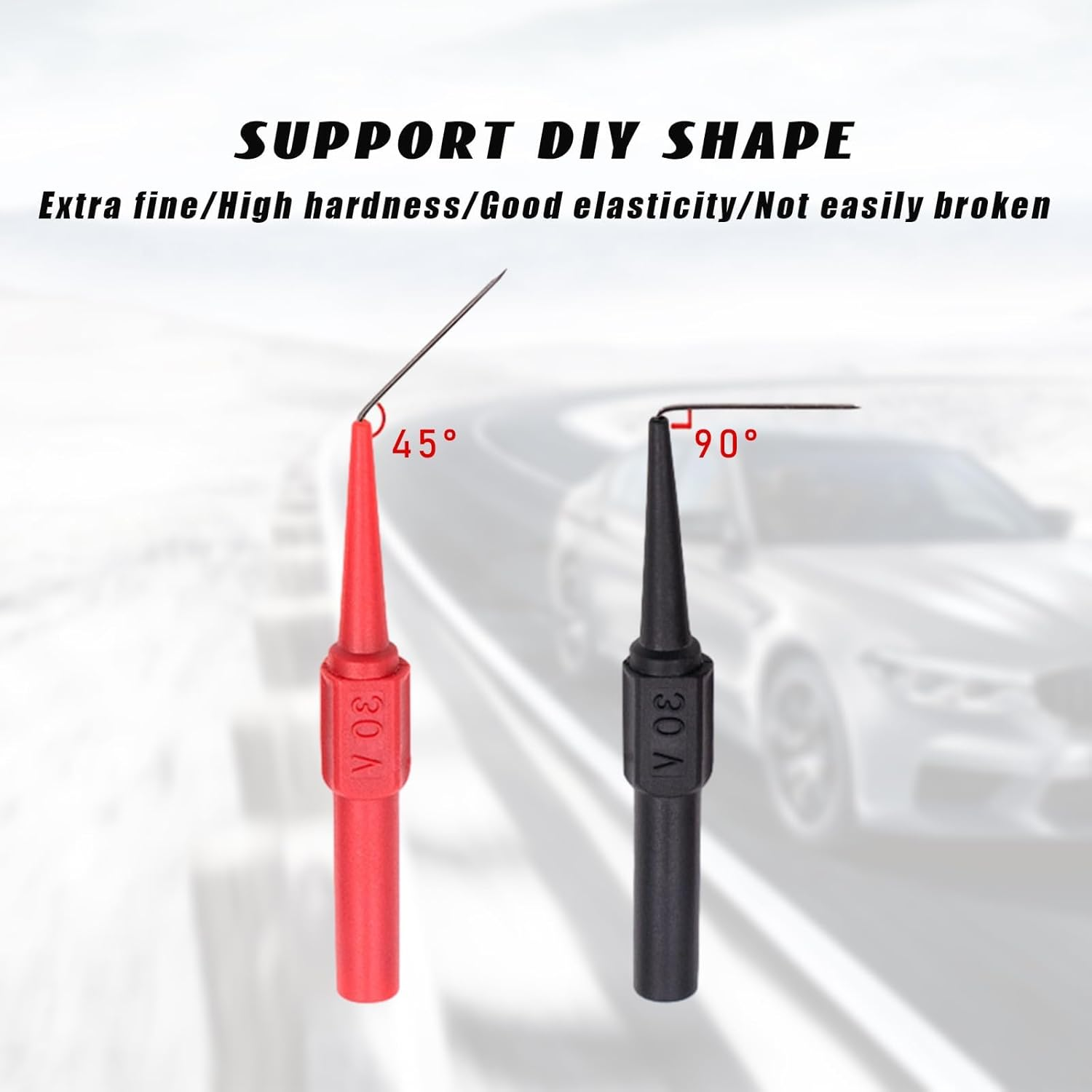 2PCS Car Insulation Wire Piercing Probes, Bendable Auto Back Probes Non-Destructive Pin, Insulation Wire Piercing Needle, Multimeter Puncture Test Probe with 0.7Mm Needle Pin