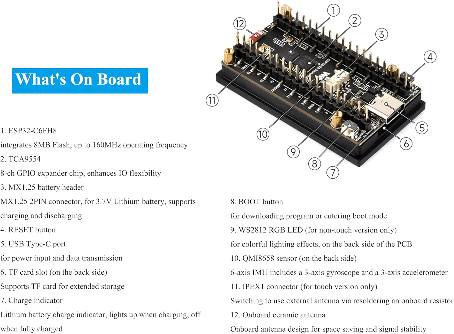 ESP32-C6 1.9Inch Touch LCD Display Development Board, 170X320 Pixels, 262K Color, 160Mhz Running Frequency RISC-V Single-Core Processor, Wf-I 6 & BLE, ESP32 with Display,Compatible with Pico Header image number 5