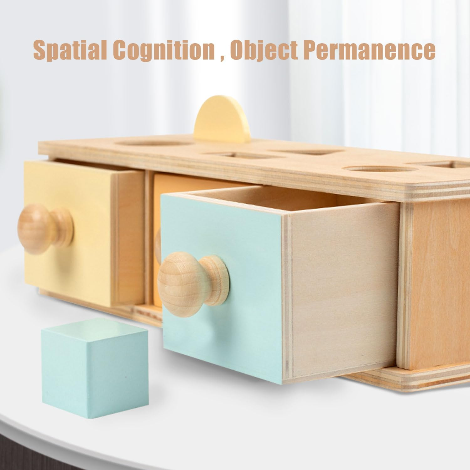 Montessori Multipurpose Drawer 3-In-1 Object Permanence Box Coin Box Shape Sorter Object Montessori Toy Shelf Permanence Toys for Babies Slide and Seek Ball Run Christmas Birthday for 12 Months + image number 2