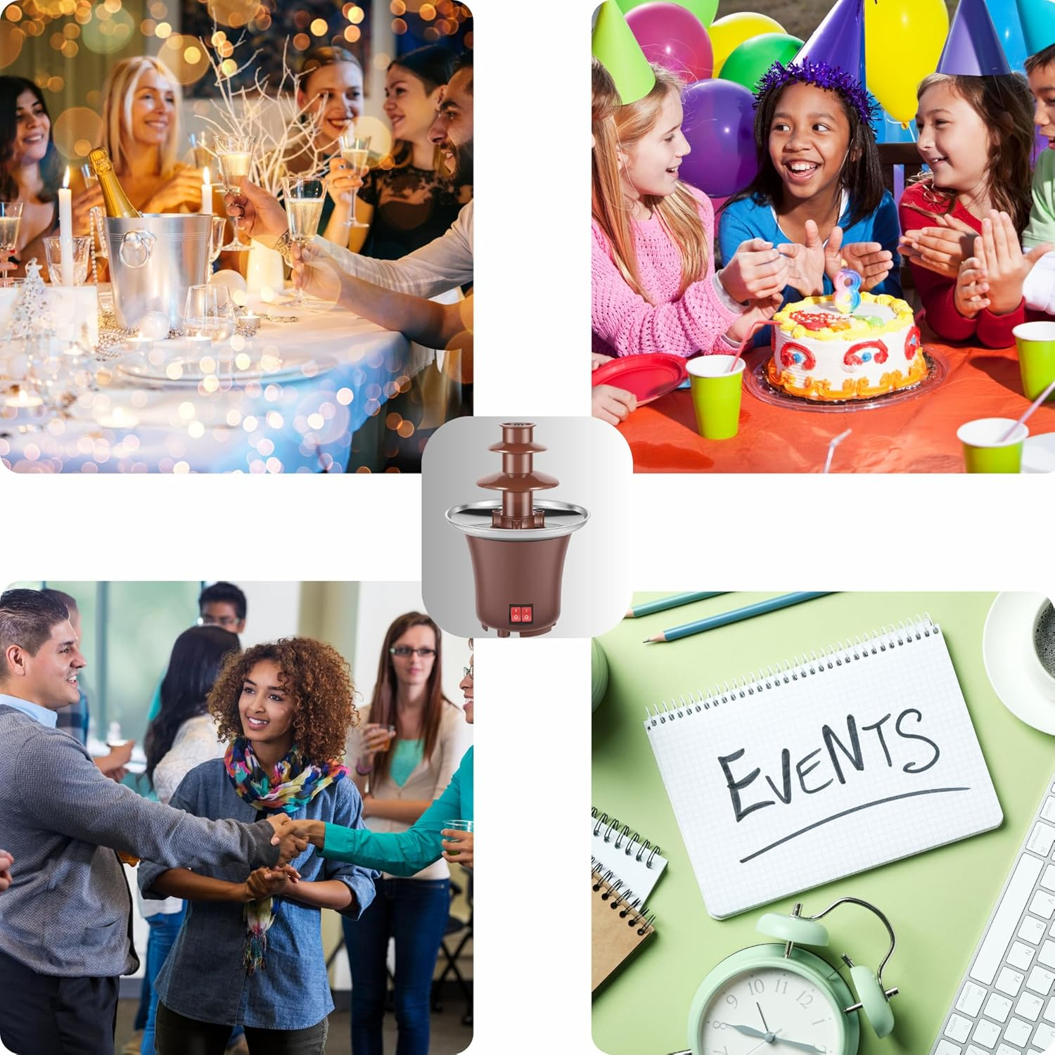 NEST FIT | Chocolate Fountain | 3-Tier Stainless Steel Chocolate Fondue Fountain Set for Parties & Home Use | Perfect for Chocolate, Cheese, Hot Sauce & Melting Fondue | Large Pot for Hot Chocolate image number 2