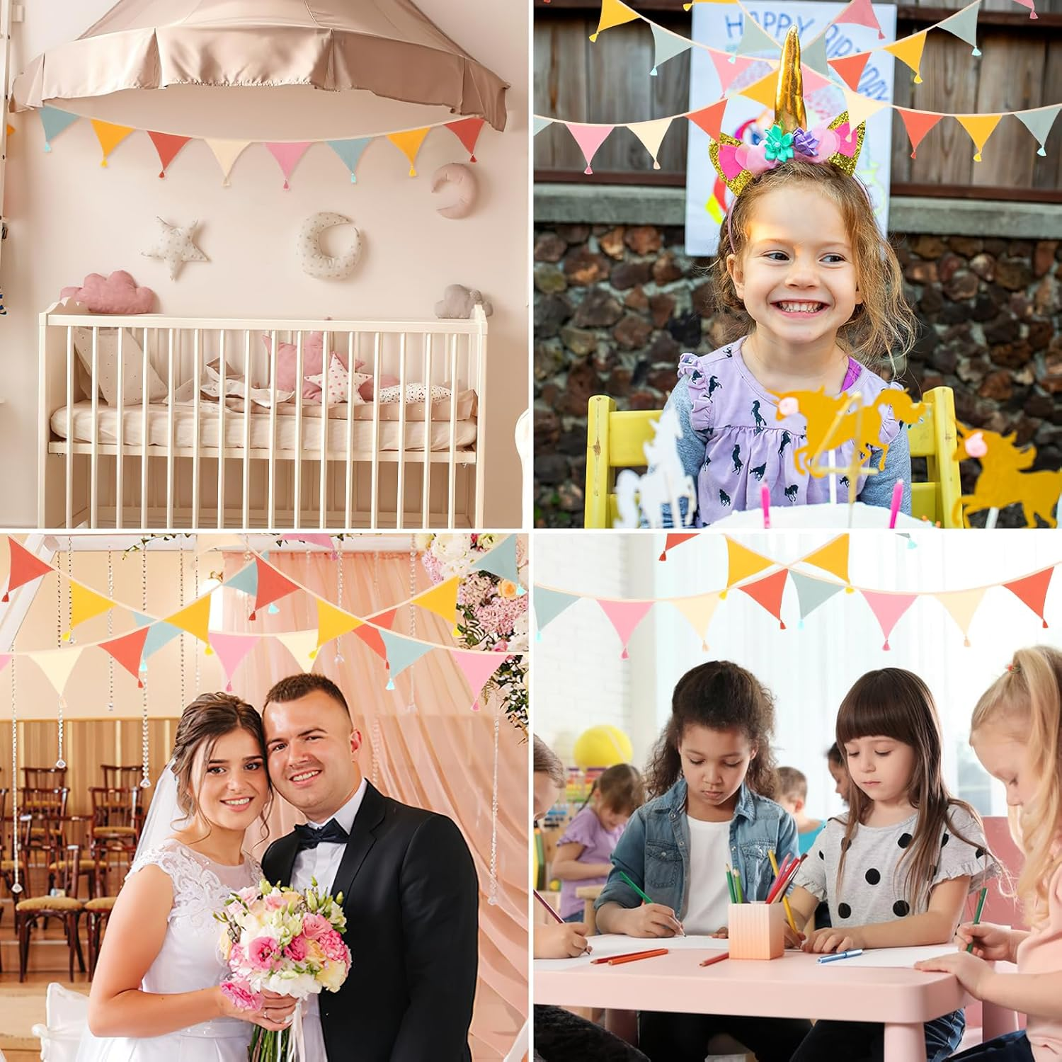 Children'S Room Decoration, 2.6M Triangular Fabric Bunting, Multicolor, Weatherproof, Ideal for Parties & Gifts image number 1