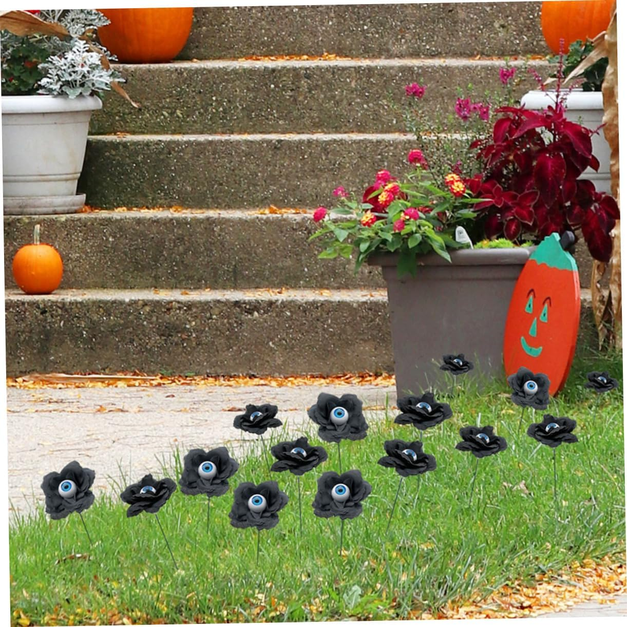 4Pcs Halloween Decorations Eye Bead Rose Stakes for Outdoor Decor Scary Signs for Halloween Party Cloth Material for Garden and Lawn Decoration image number 1