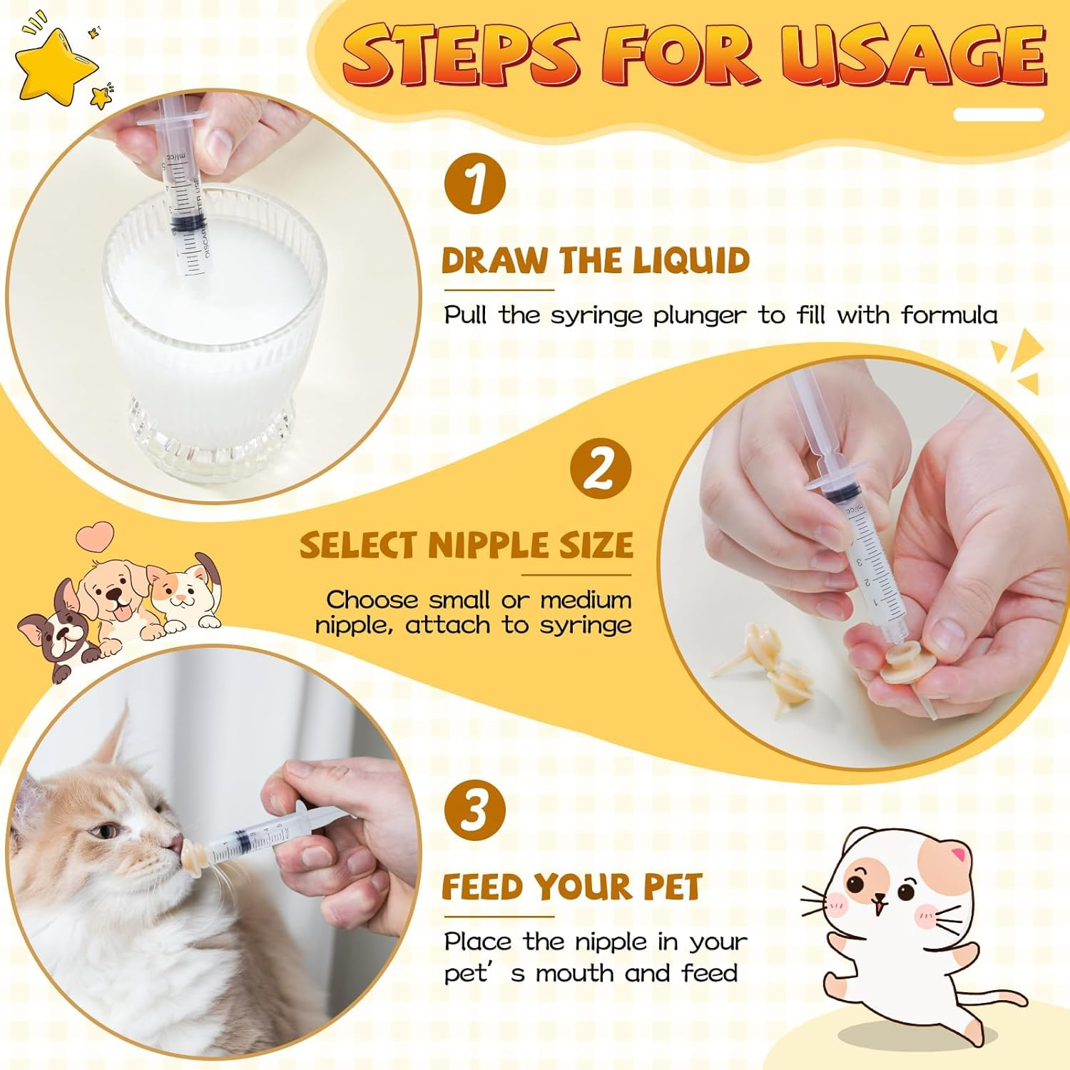 Silicone Nursing Kit for Kittens &ndash; Includes Kitten Feeding Nipples, Syringes, and Small Bottle &ndash; Ideal for Newborn Kittens, Puppies, and Small Animals &ndash; Bpa-Free, Safe & Reusable for Nursing image number 4