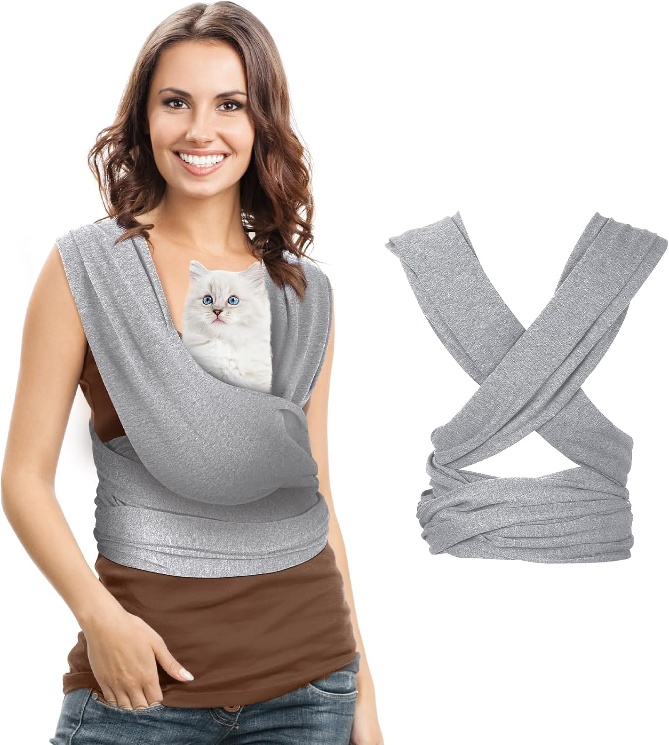 Clysee Dog Sling Carriers, Cat Wrap Carrier Chest, Front Facing Dog Sling, Hands Free, Size Adjustable, Soft Cotton, Swaddle Bag for Outdoor(Light Grey)