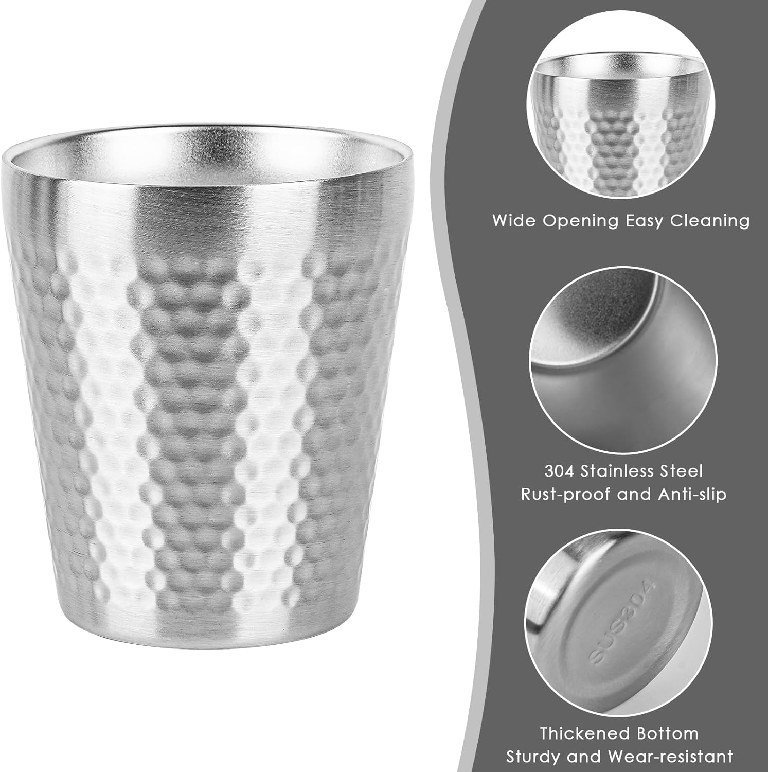 4 Pack Stainless Steel Insulated Cup Double Wall, 10 Oz Metal Stackable Water Tumblers, Reusable Drinking Glasses for Home Office Party Outdoor (Silver) image number 4