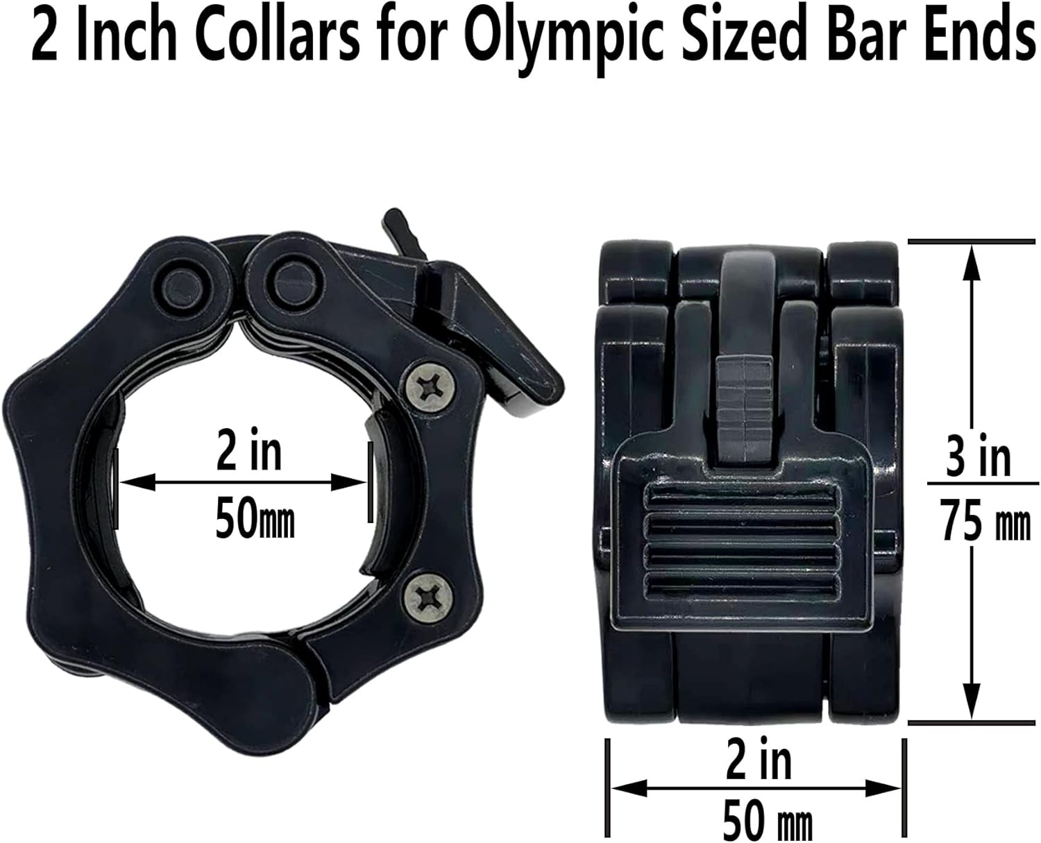 Barbell Clamps Olympic Bar Collars 2 Inch Quick Release Barbell Lock Clamp Locking Standard Bar Weight Plates Collar Clips for Workout Weightlifting Fitness Training Bodybuilding-Black - Black image number 2