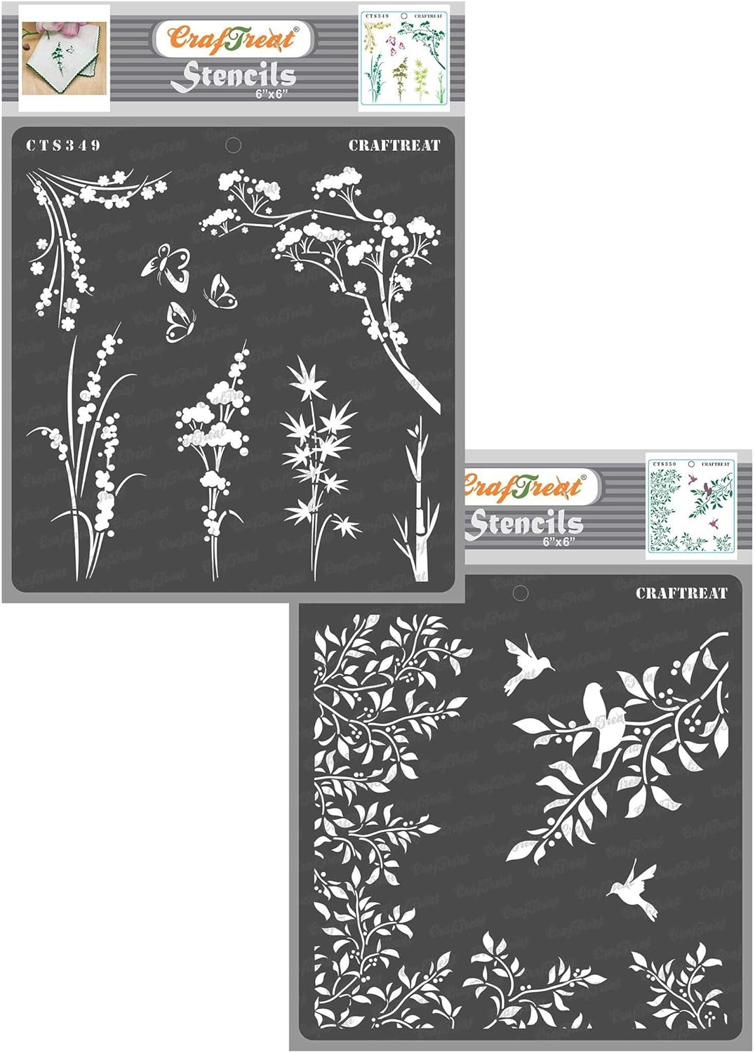 Craftreat Wild Flower Trees Stencils for Painting on Canvas, Wallart, Journal Notebook, Home Decor and Scrapbooking - 6"X6" Wild Flowers and Leaves and Branch(2 Pcs) - Reusable Arts & Crafts Supplies image number 3
