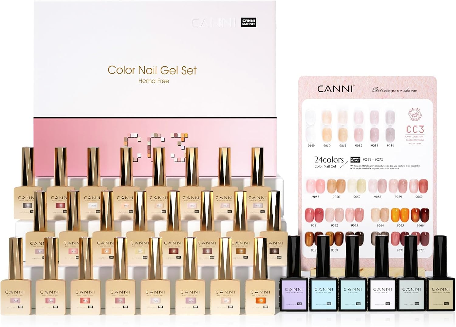 CANNI CC7 30 Pcs 9ML Hema-Free Jelly Gel Nail Polish Set with Base Top Coat- Jelly Nude Pink Translucent Gel Polish Colors Kit, Soak off LED Nail Manicure Kit DIY at Home Salon Gifts