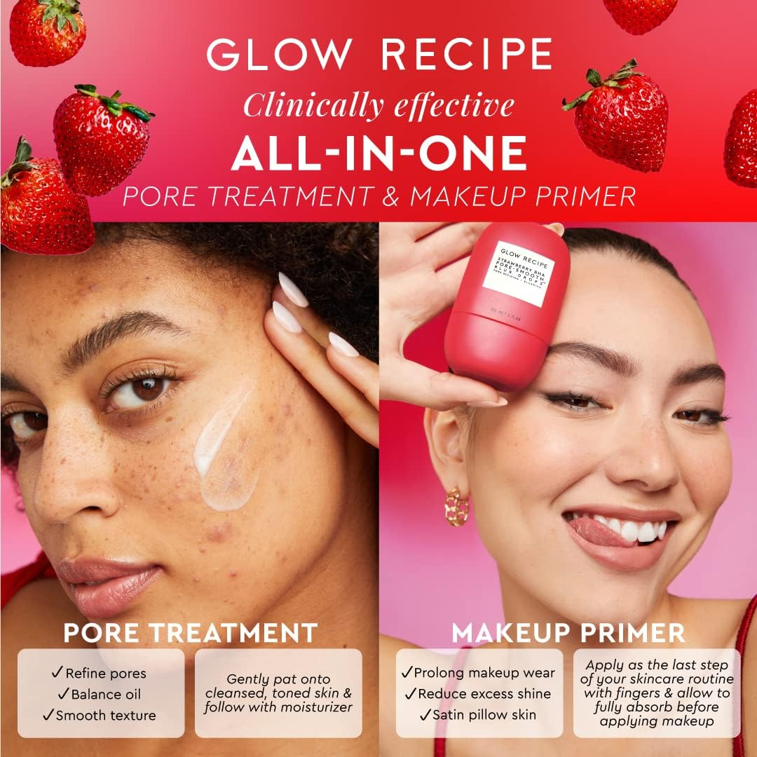 Glow Recipe Strawberry BHA Pore-Smooth Blur Drops - Silicone-Free, Oil-Free - BHA Primer Face Makeup Pore Minimizer - Antioxidant Face Serum for Women - Pore Reducer for Hydrating, Glowing Skin (30Ml) image number 2