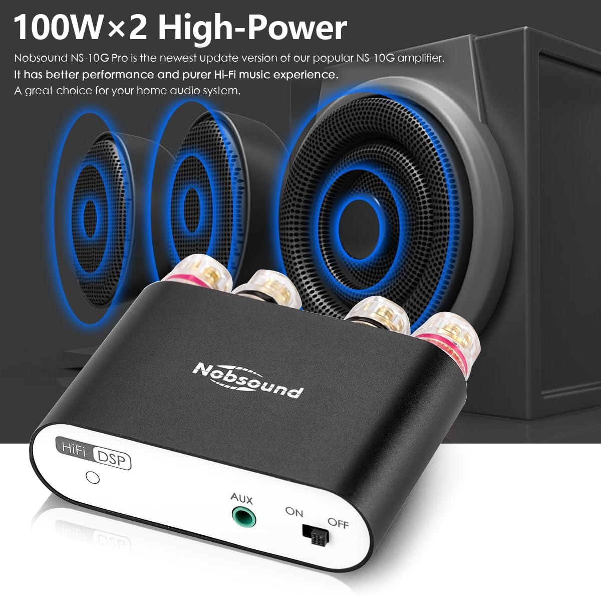 Nobsound NS-10G PRO 100W Bluetooth 5.0 Power Amplifier 2.0 Channel Stereo Audio Amp Wireless Receiver Hi-Fi DSP Home Speaker (Black) image number 1