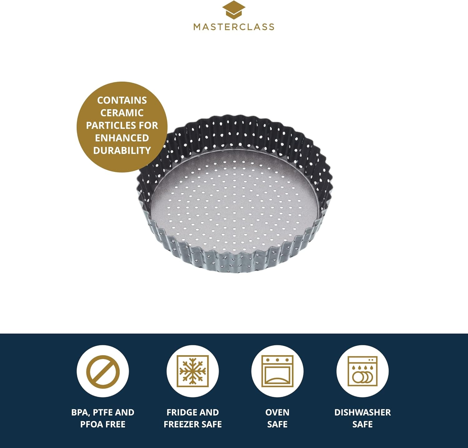 Masterclass Crusty Bake 18 Cm Perforated Quiche Tin with PFOA Non Stick and Loose Bottom, Fluted, Robust 1 Mm Carbon Steel, Grey image number 6