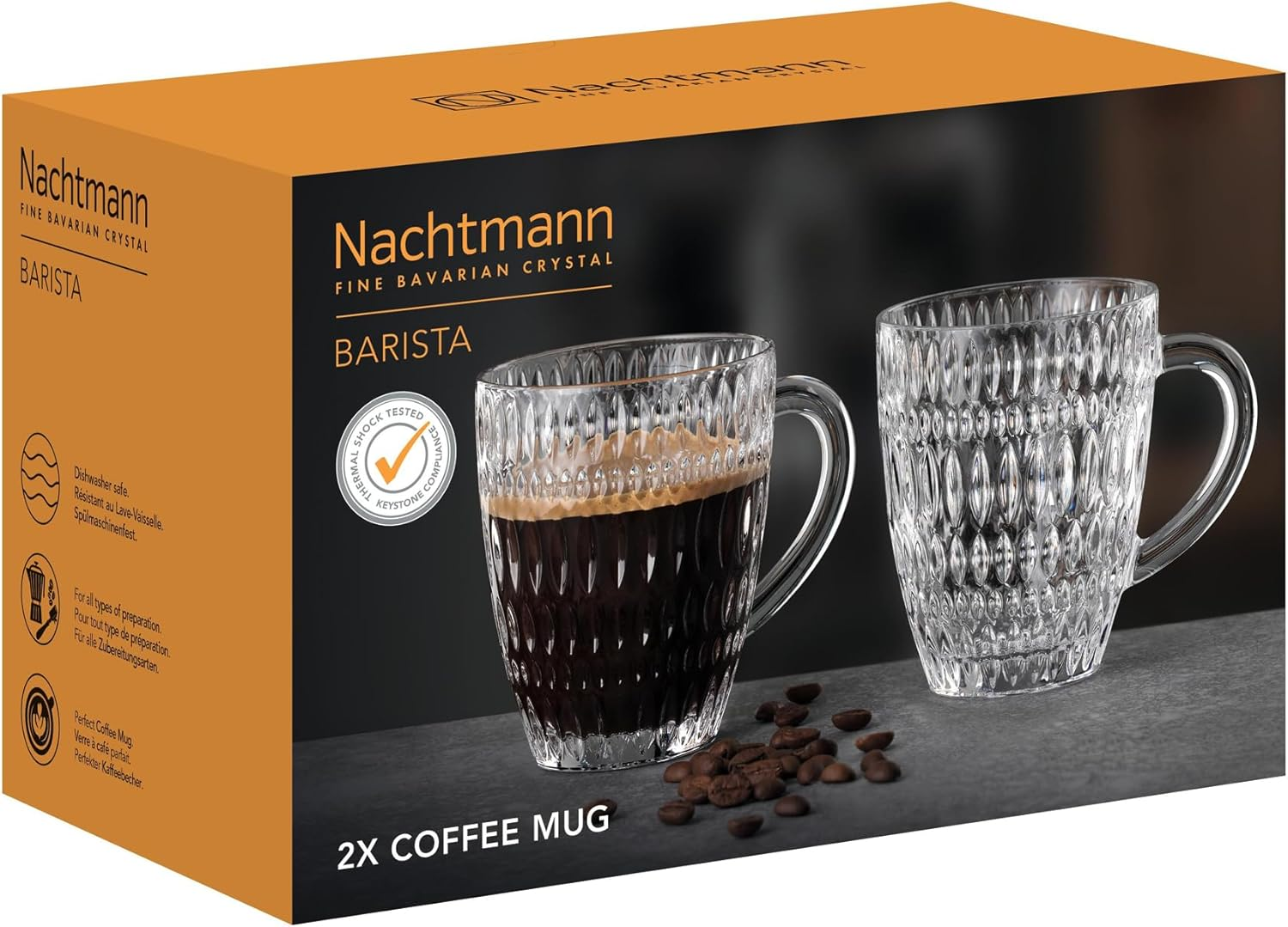 Nachtmann 104908 Set of 2 Crystal Glass Coffee Mugs 392 Ml Ethnic Barista