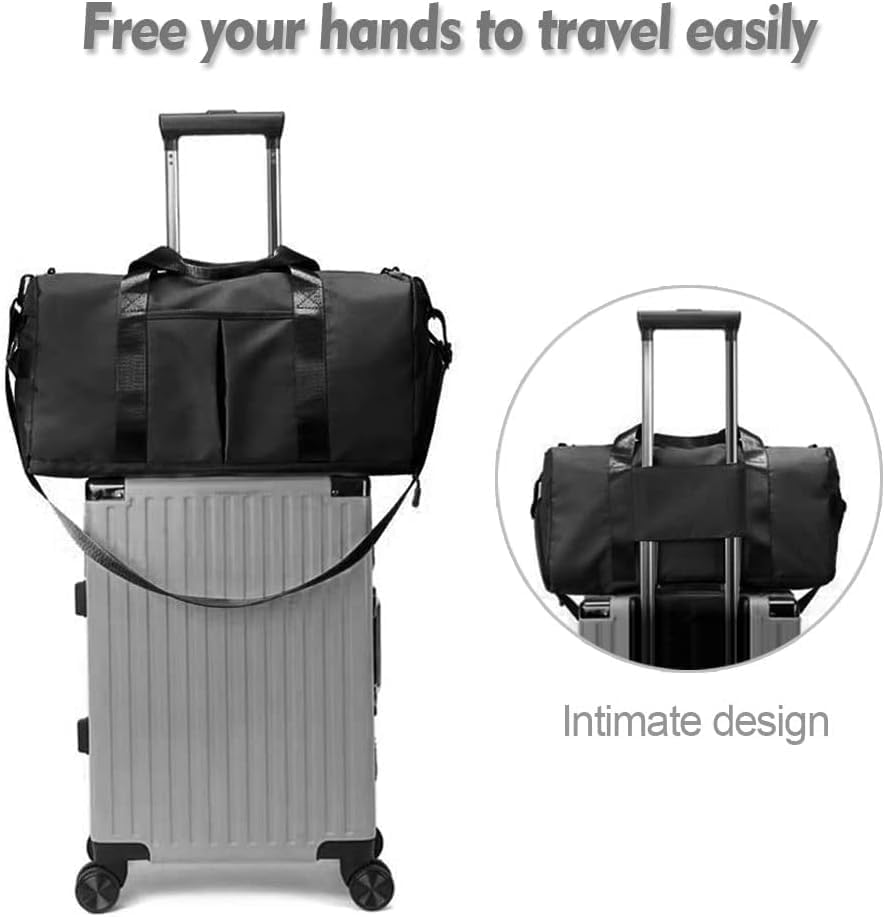 Compact Gym Bag Waterproof - Carry on Duffle Bag for Women Men, Sports Bag with Shoe Compartment & Wet Pocket, Lightweight Travel Duffle for Workout, Weekend Away, Yoga, Football (Black) image number 5