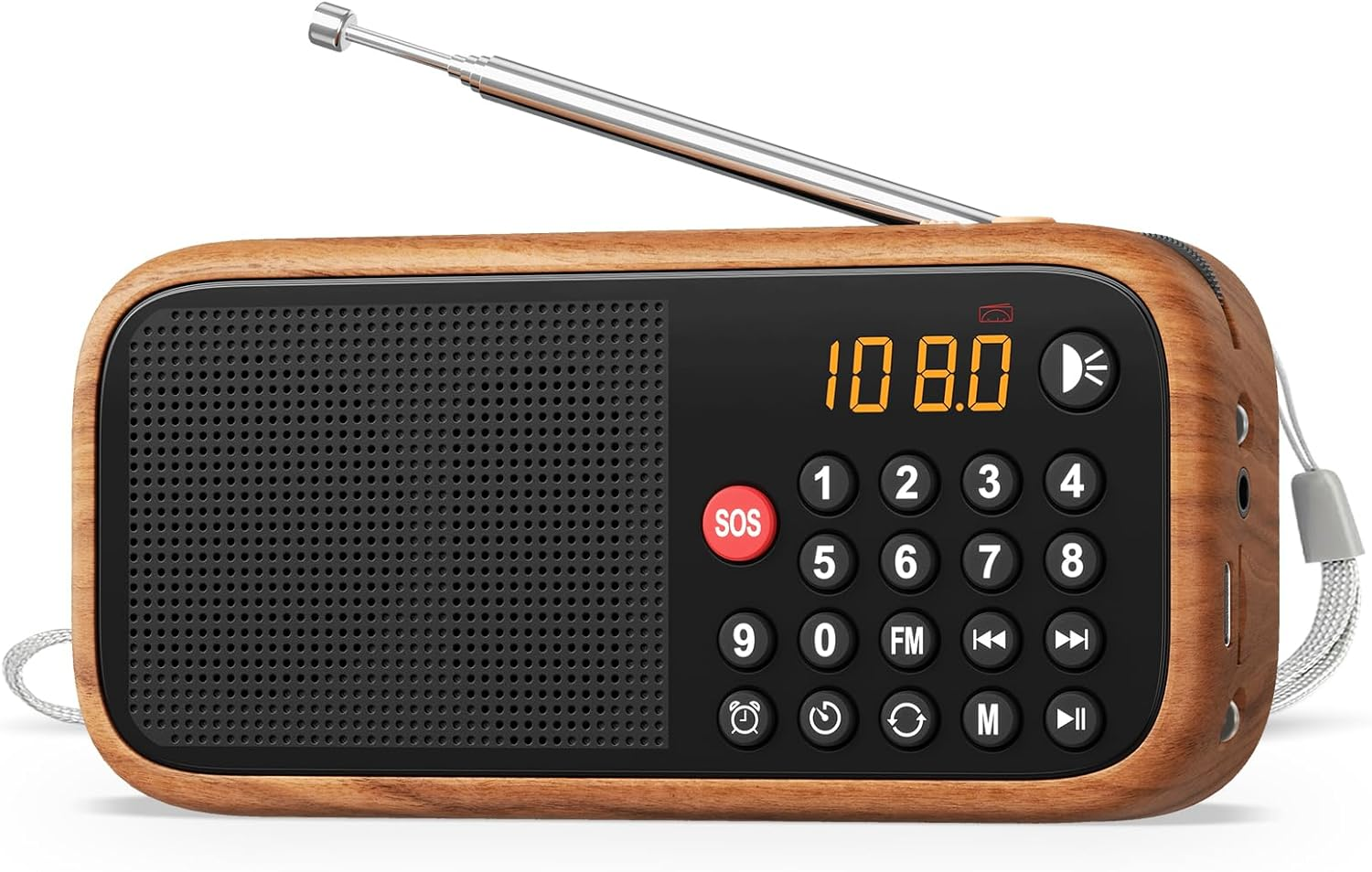 LEOTEC Rechargeable FM Radio with Bluetooth,Digital Radio,Portable Vintage Wood Table Alarm Clock Radios with 1800Mah Lithium Battery,Type-C Charging/Sos/Aux/Usb,Great for Seniors