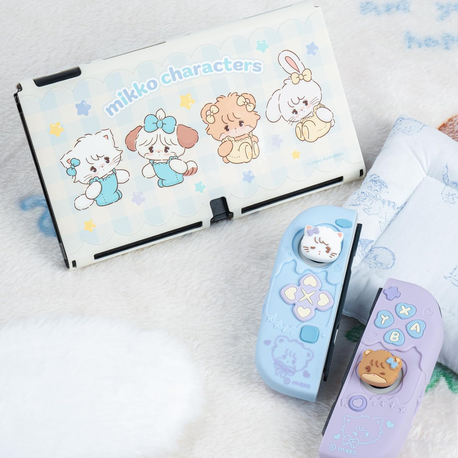 Geekshare Protective Case for Switch Oled,Slim Cover Case Compatible with Switch OLED Separable Soft Silicone Protective Shell for Game Console with 2 Thumb Grip Caps - Mikko Sweet Thoughts image number 6