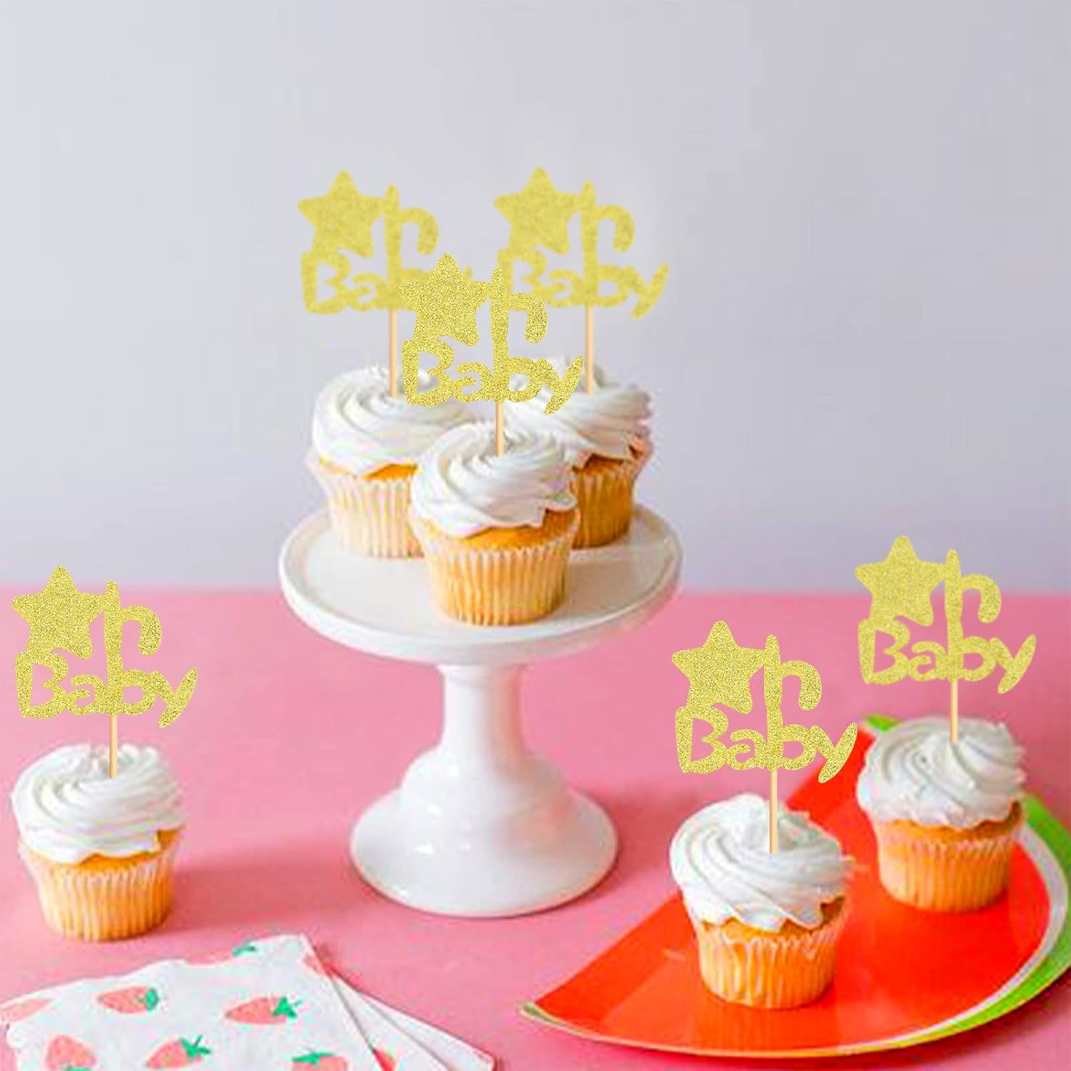 24 Pack Star Oh Baby Cupcake Toppers Baby Shower Theme Party Decoration Baby Gender Reveal Cupcake Picks Birthday Cake Decorations Supplies Gold image number 5