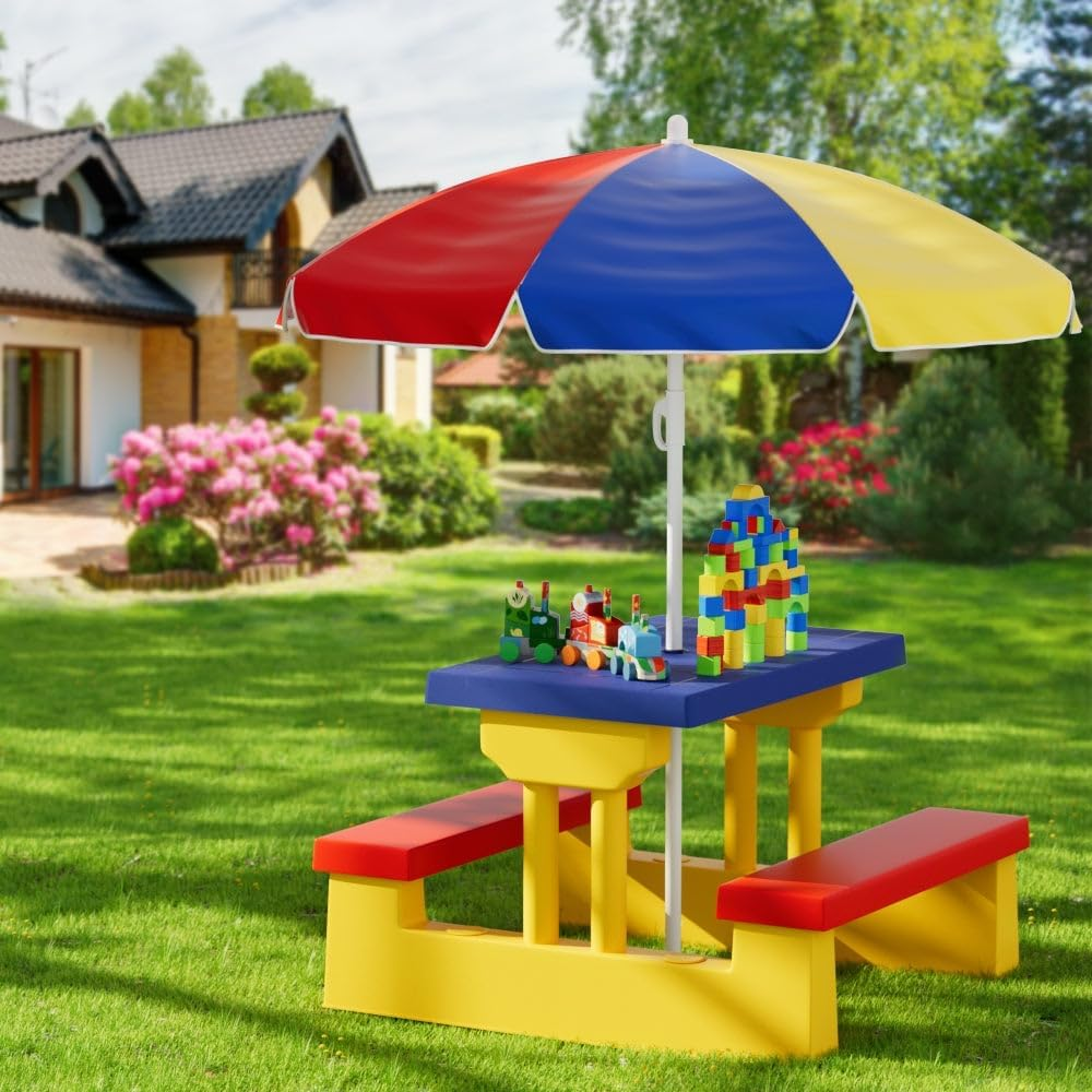 Keezi Kids Outdoor Table and Chairs Set Picnic Bench Umbrella Children Indoor image number 1