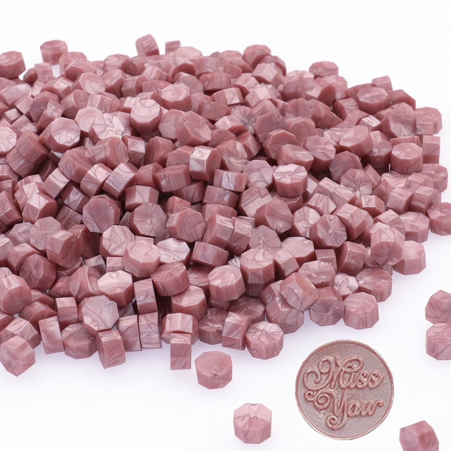 300Pcs Wax Seal Beads, Sealing Wax Beads,Octagon Wax Sealing Beads for Wax Seal Stamp, Cards, Wedding Invitations, Wine Packages, Gift Wrapping, Letter Sealing (Rose Gold) - Pearl White image number 6