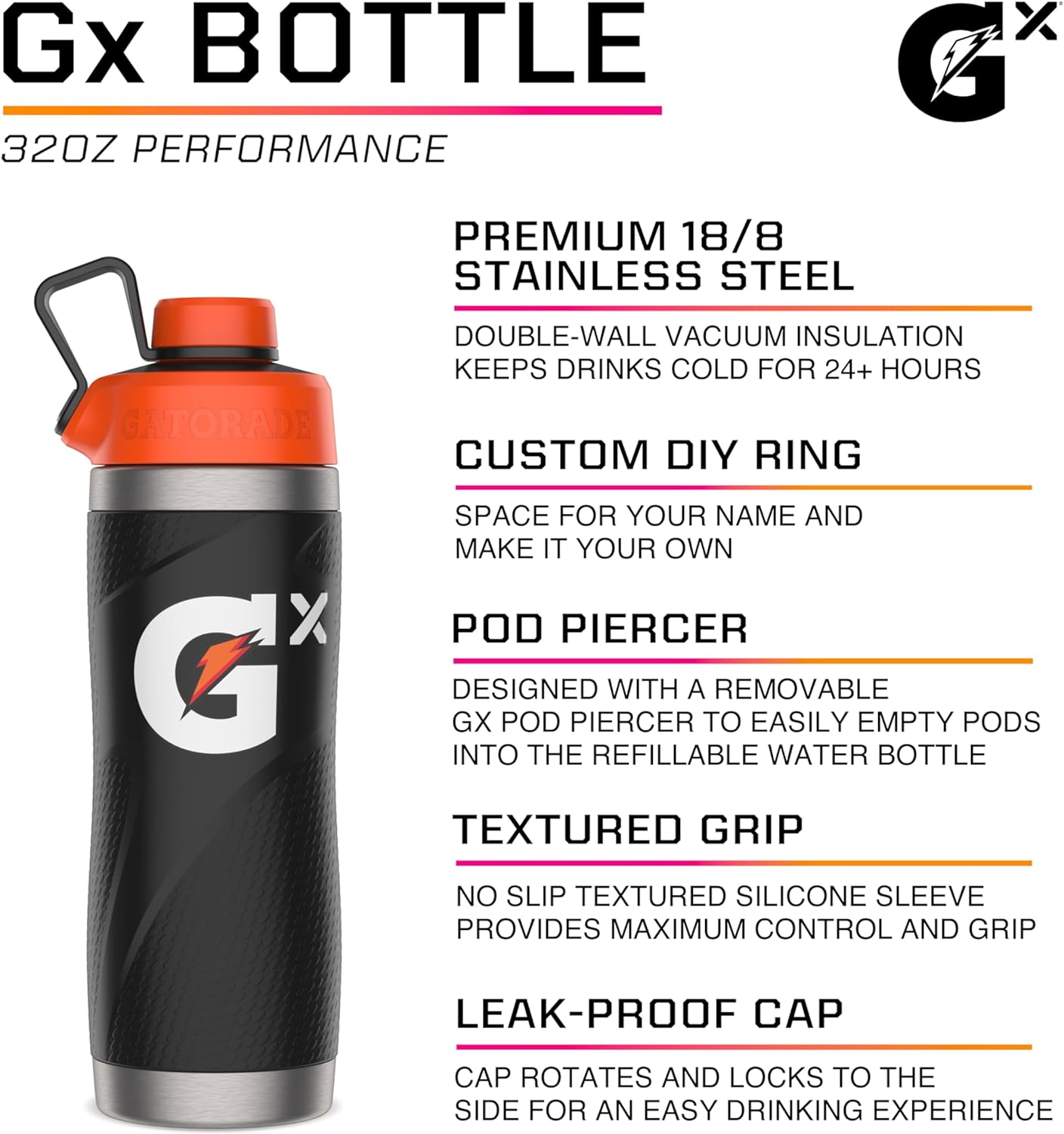 Gatorade Gx Stainless Steel Bottle, White, 32Oz