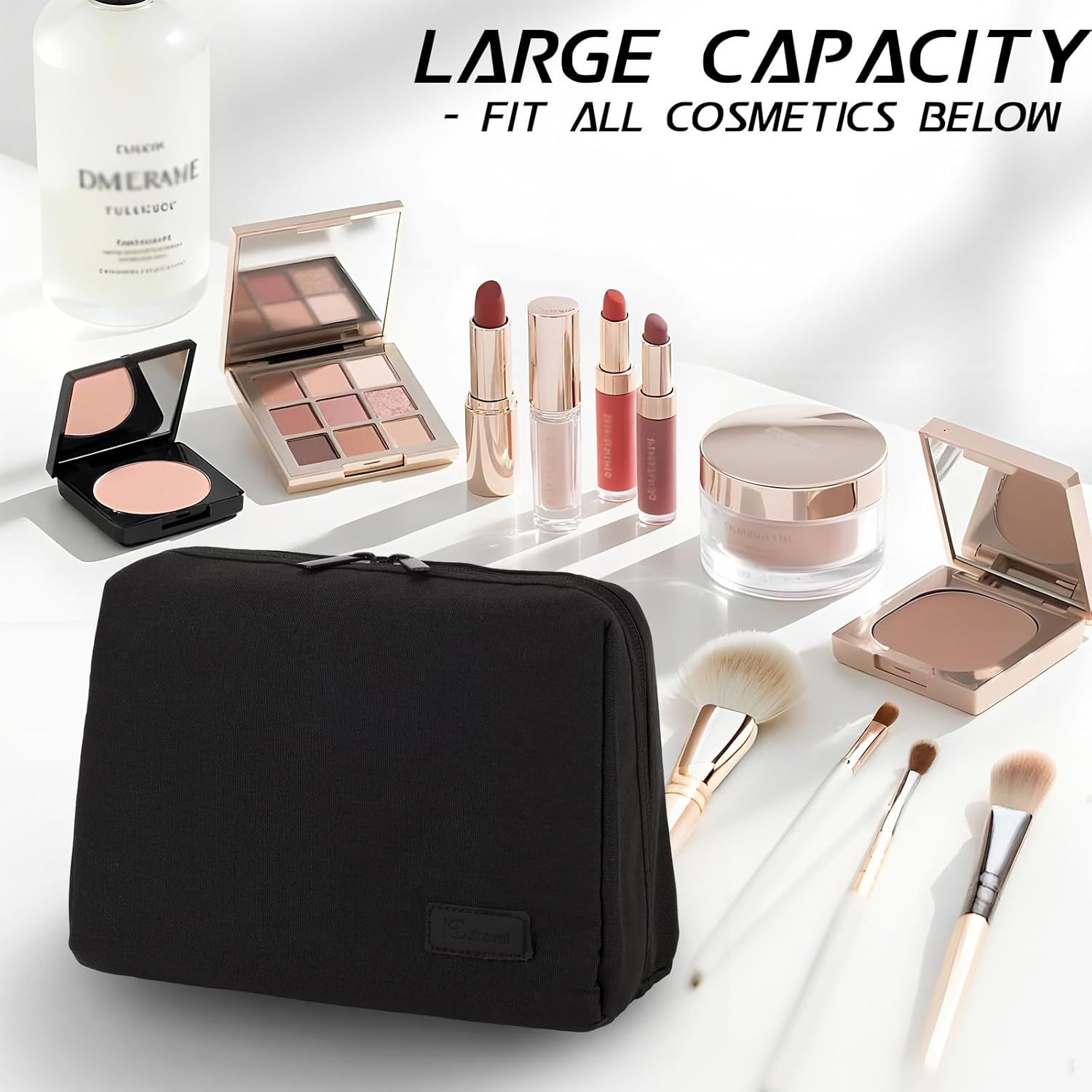 Supcomsta Make up Bag, Makeup Bags for Women, Travel Makeup Bag with RPET Recycled Fabric, Eco-Friendly Cosmetic Bag, Water-Resistant & Durable Travel Cosmetic Bag (Black) image number 6