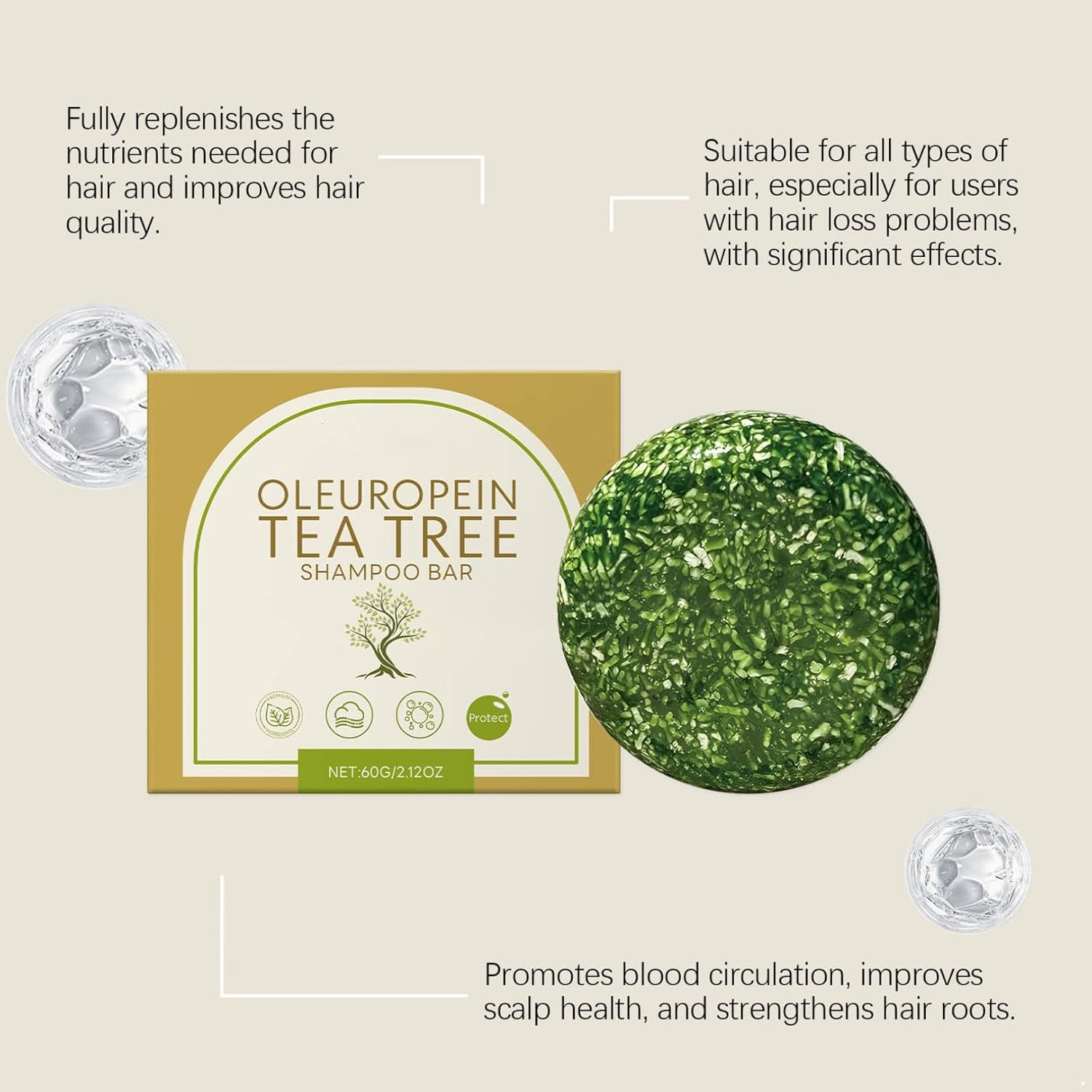 FEESHOW Tea Tree Oil Shampoo Bar for Dry Damaged Hair - Plant-Based Hydration & Scalp Refresh Green One Size