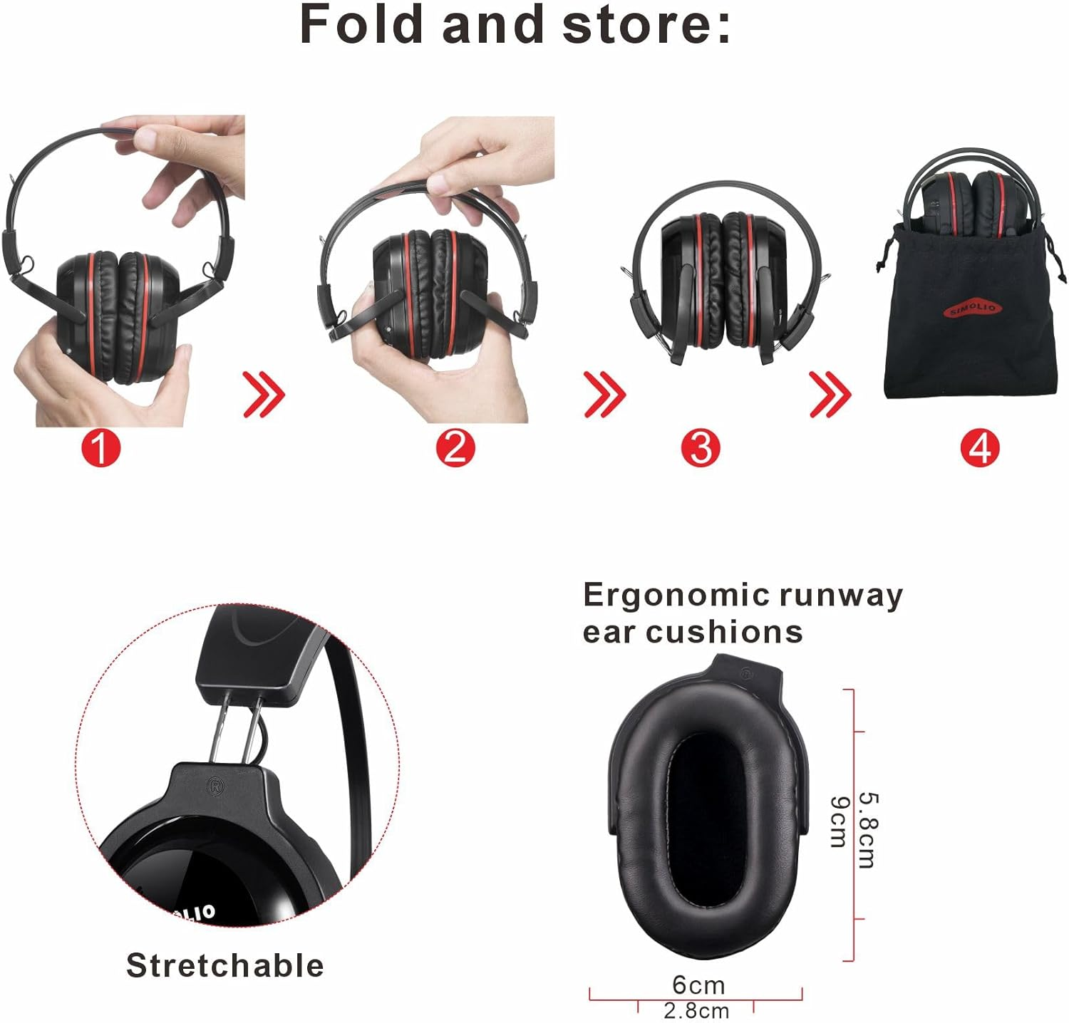 SIMOLIO Infrared Headphones for Car DVD, Universal 2 Channel IR Headphones for Honda Odyssey, Uconnect Chrysler Pacifica, Town & Country, GMC Yukon, Wireless Headphones for TV, Outdoor Movie (3 Pack) image number 1