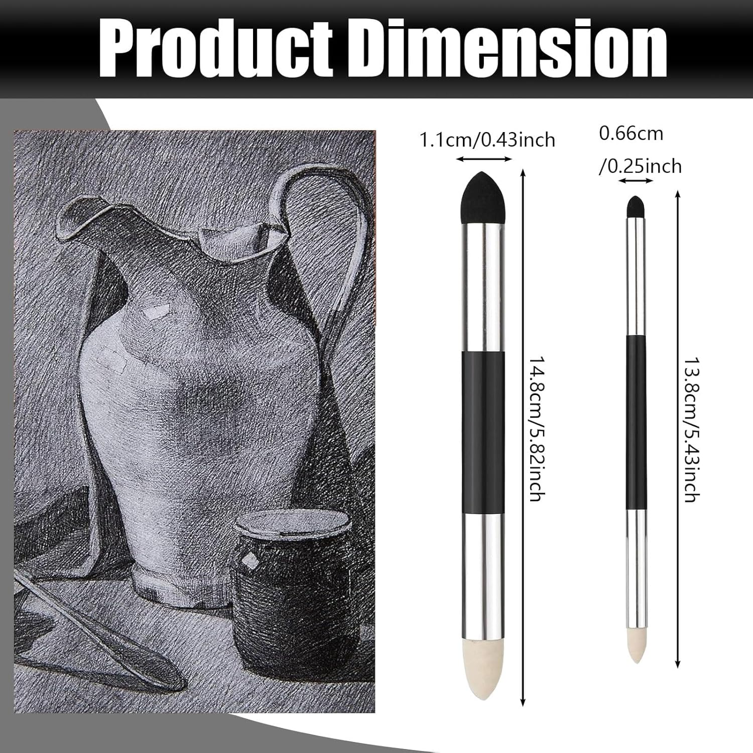 Sketch Brush, 4 Pcs Blending Sponge Pen, Artist Blending Sponge Pen for Highlighting, Shadowing, Detailing, and Correcting Drawings image number 6