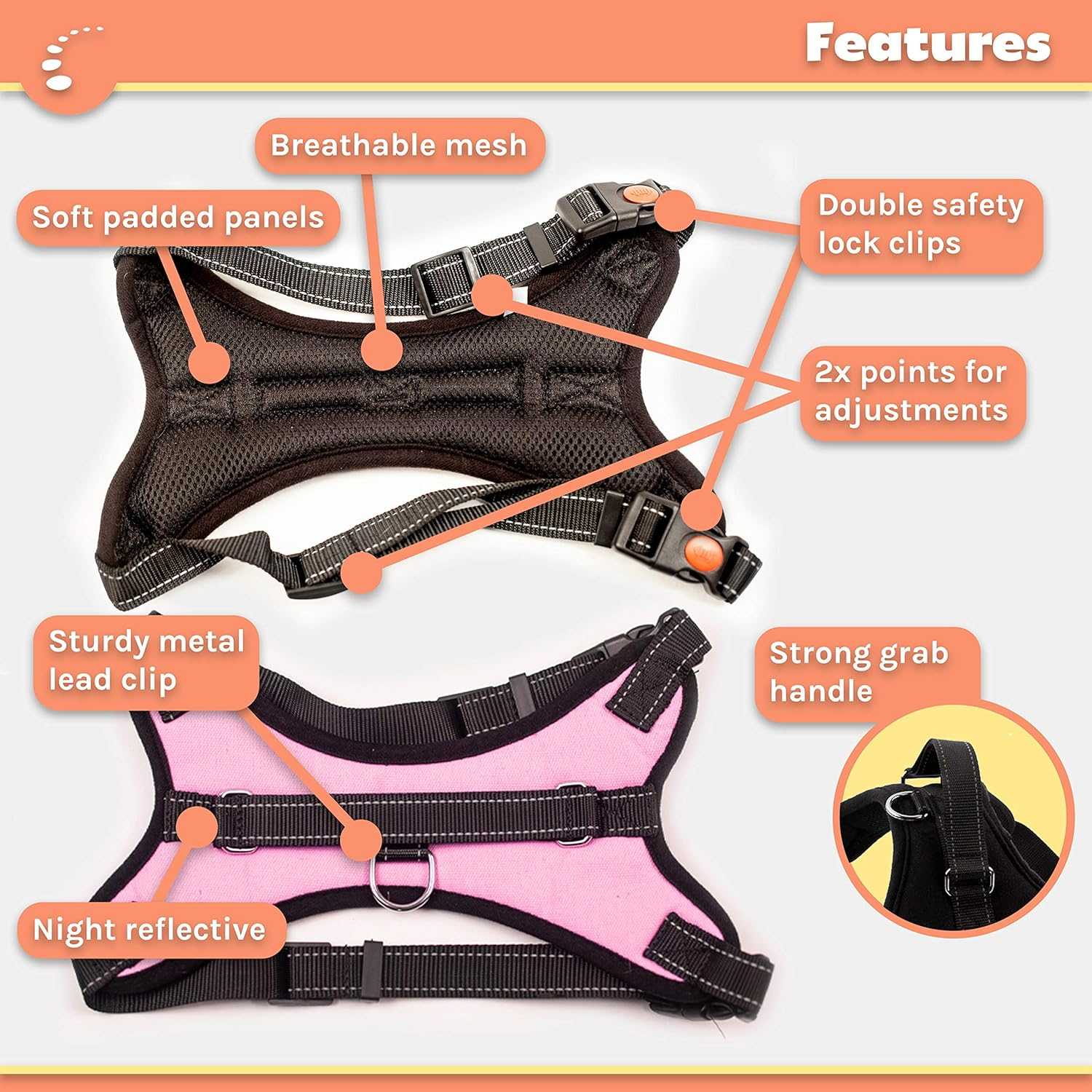 Zenify Pets Dog Harness - Chest Control Grab Adjustable Reflective for Medium Dogs (Pink, Medium)&hellip; - Black Medium image number 5